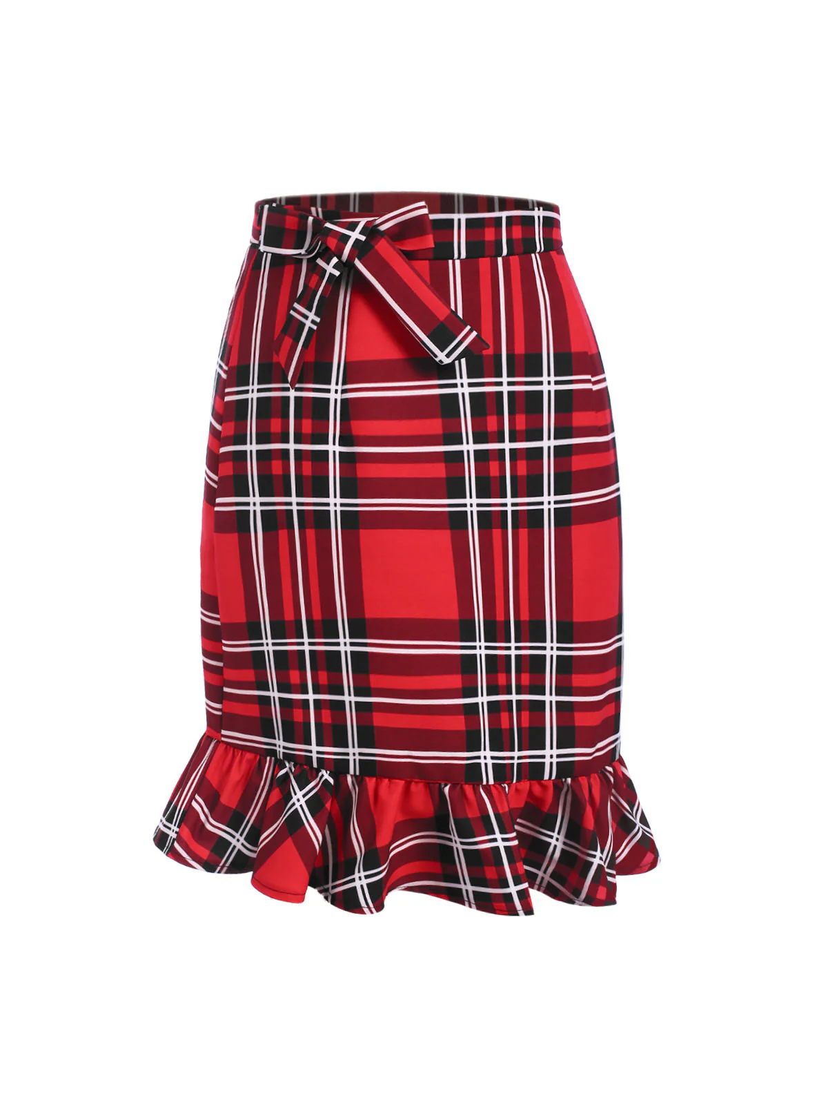 Rot 1970er Tartan Plaids Bogen Rüschen Rock - Image 3