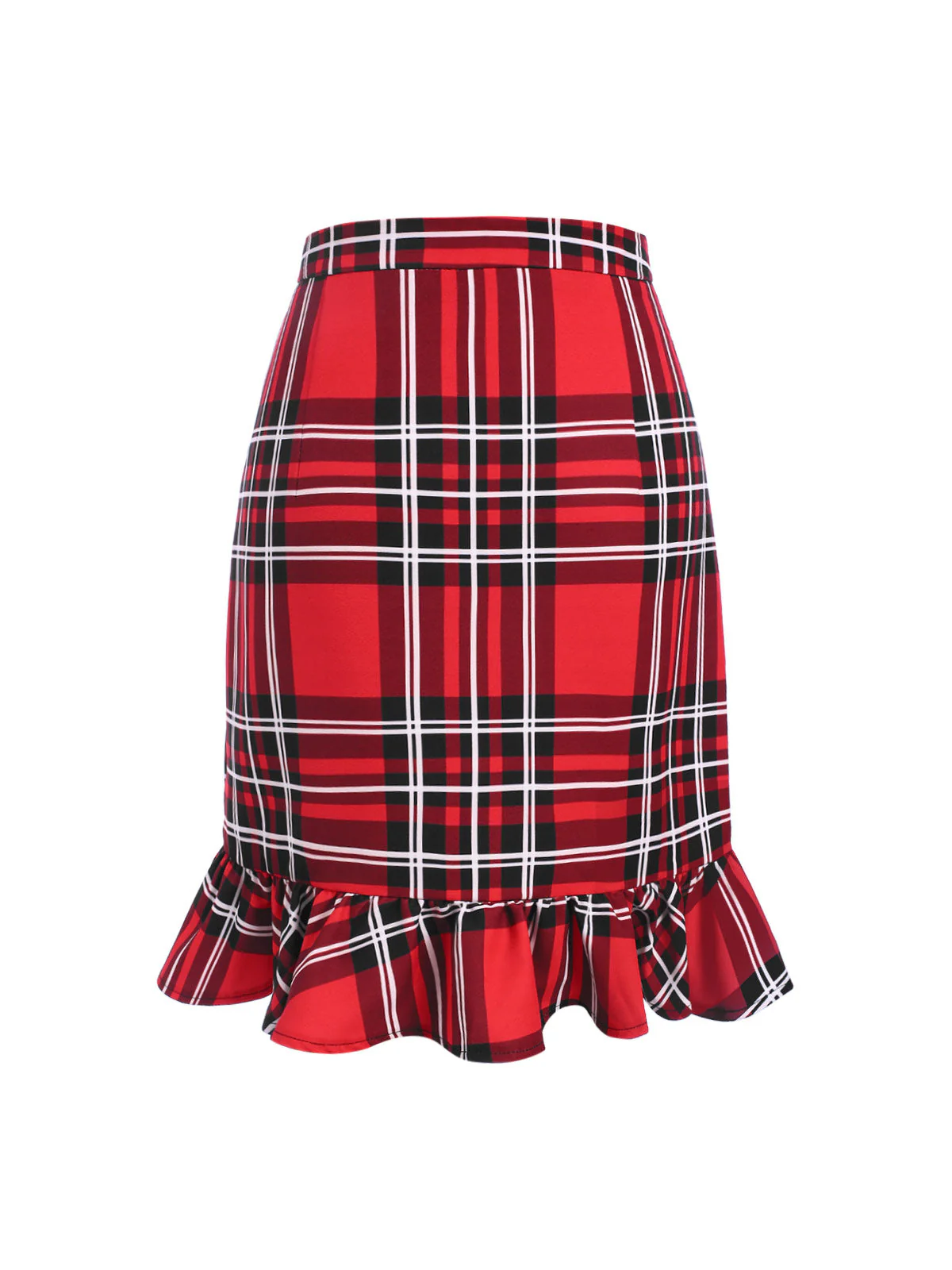 Rot 1970er Tartan Plaids Bogen Rüschen Rock - Image 4