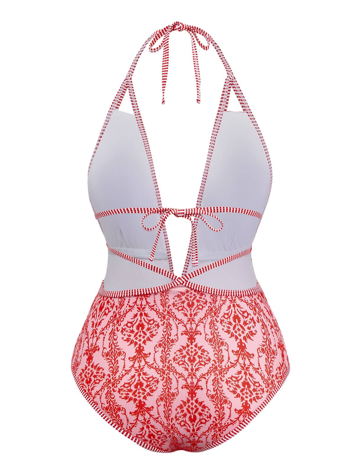 Rot 1970er Tief V-Ausschnitt Halter Barock Bademode - Image 2