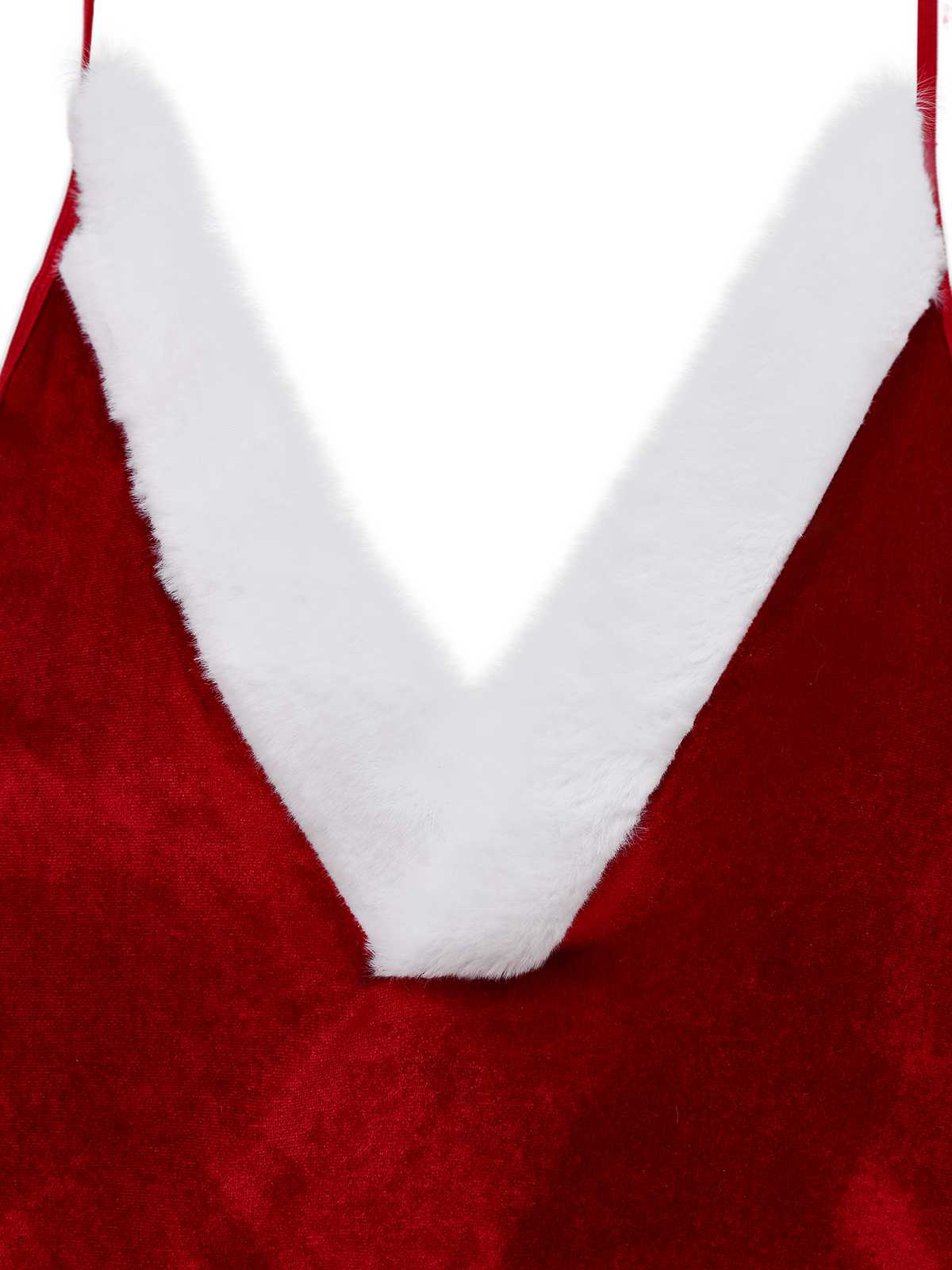 Rot 1970er Tief-V Weihnachten Plüsch Bodysuit Mit Hut - Image 6