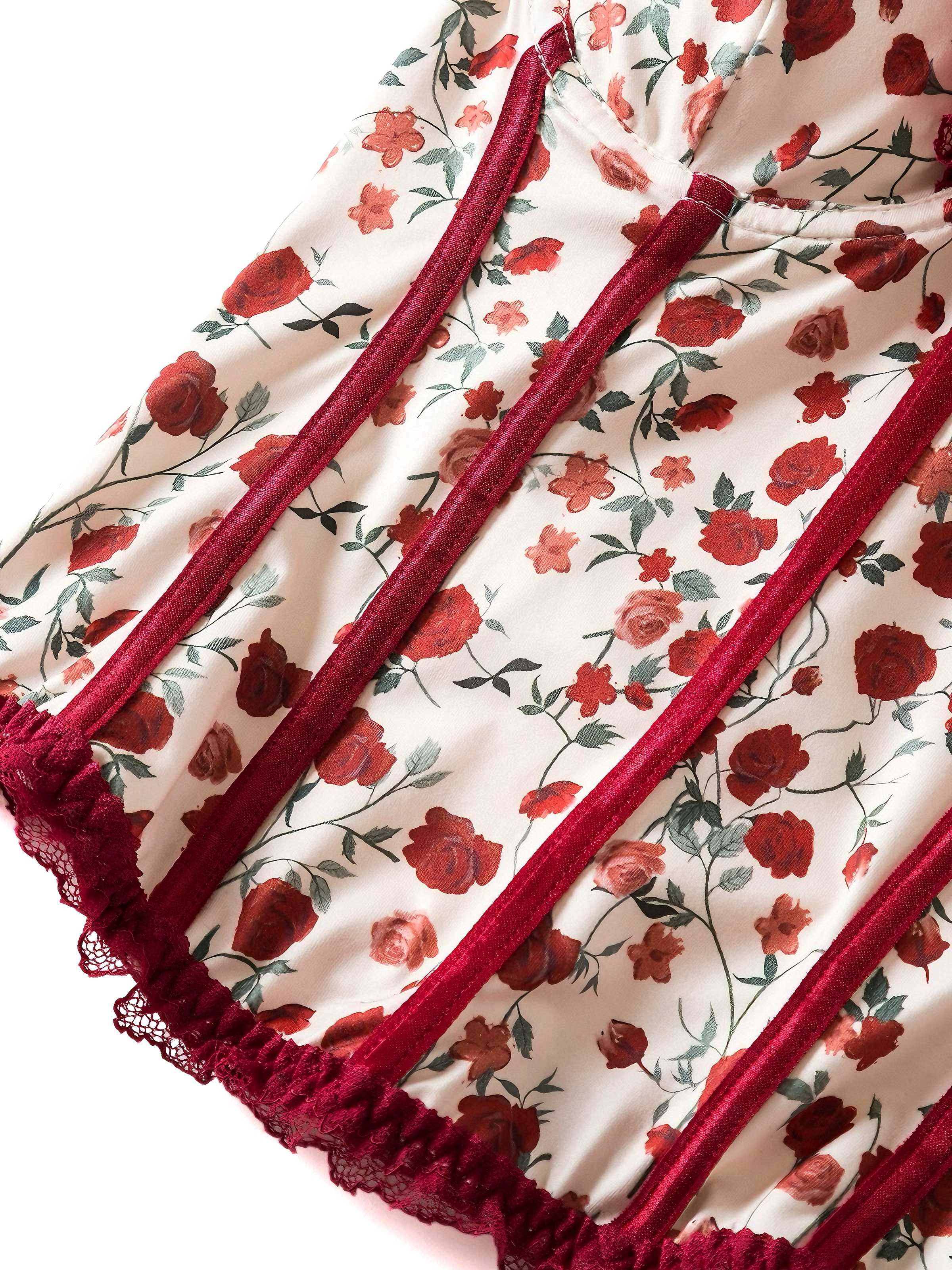 Rot 1970er Trägerlos Gericht Spitze Rosen Korsett - Image 4