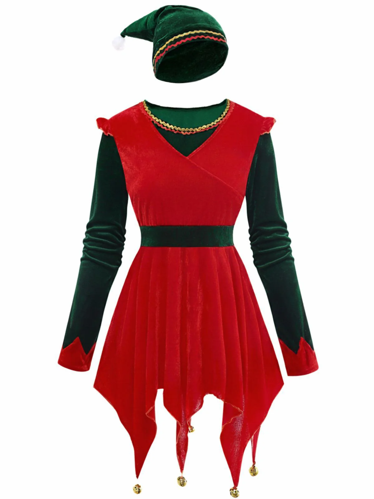 Rot 1970er Weihnachten Elf Jovie Kleid Set - Image 2