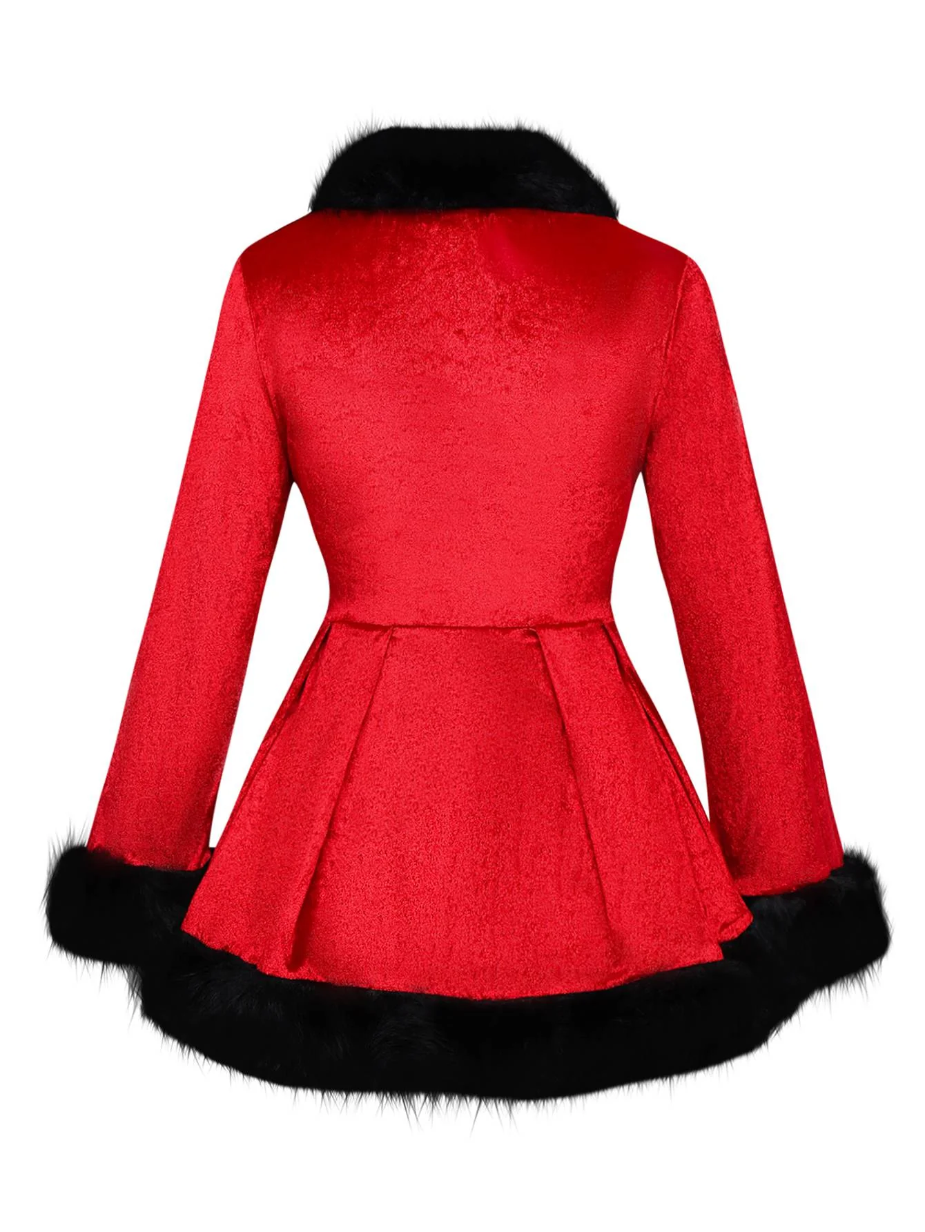 Rot 1970er Weihnachten Pelzbesatz Schnürung Samt Kleid - Image 3