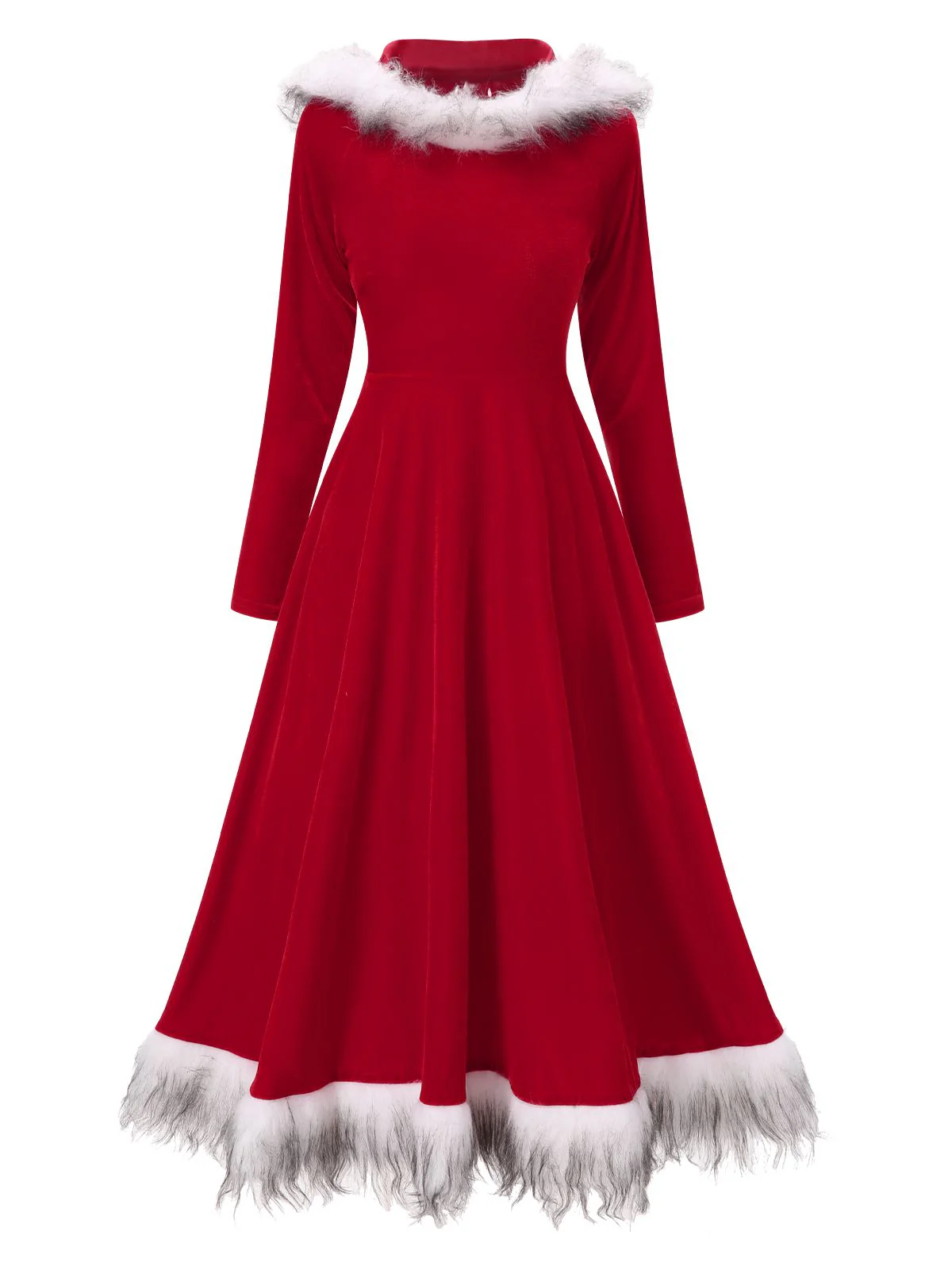 Rot 1970er Weihnachten Pelzkapuze Kleid - Image 2