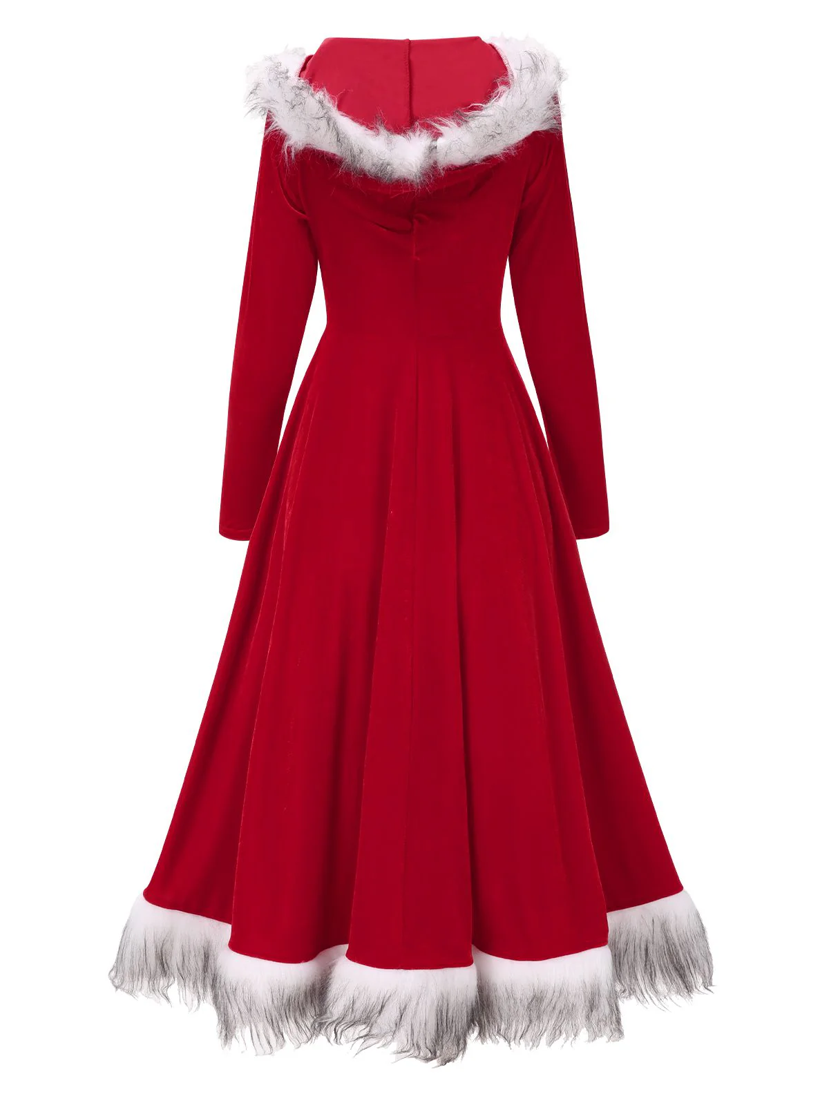 Rot 1970er Weihnachten Pelzkapuze Kleid - Image 3