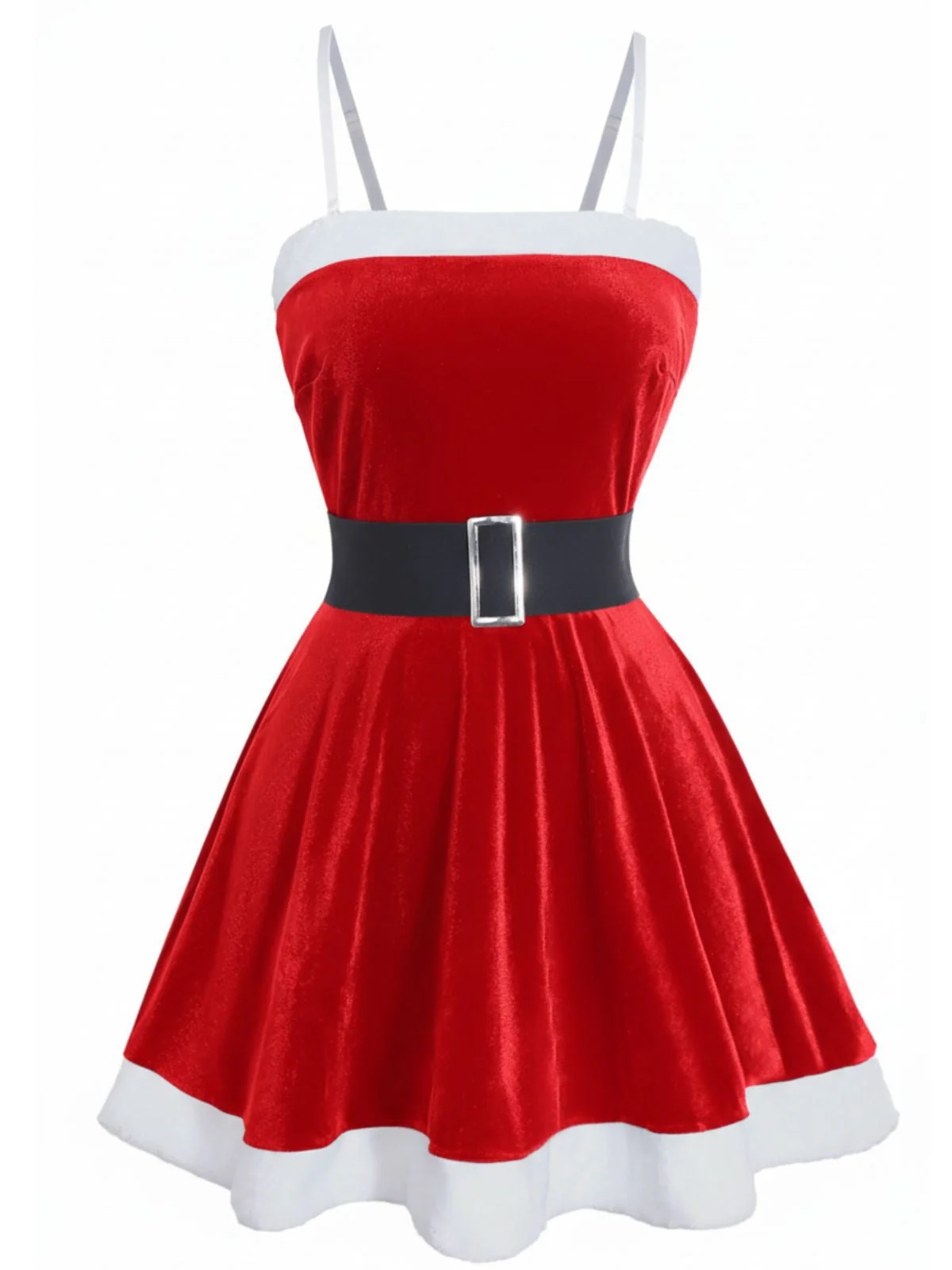 1970er Weihnachten Samt Plüsch Spaghetti Träger Mini Kleid - Image 6