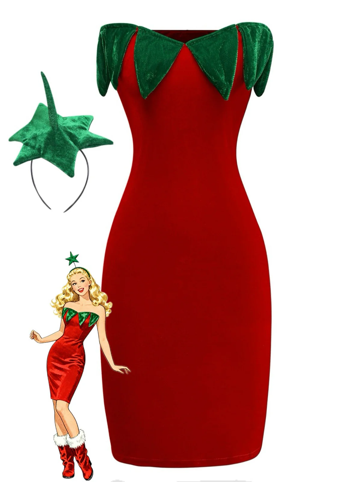Rot 1980er Erdbeere Tube Mini Kostüm Kleid