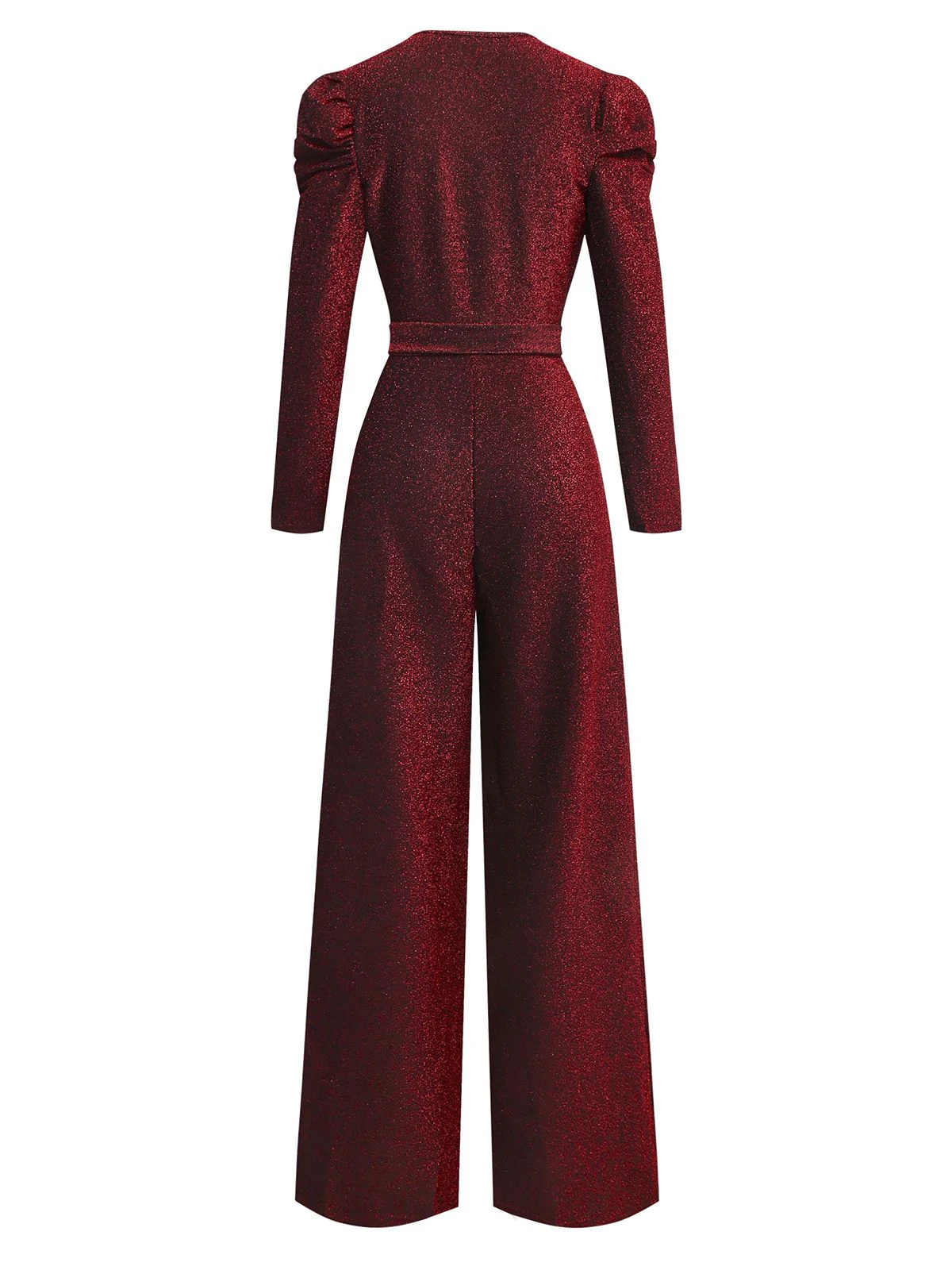 Rot 1980er Funkeln Tief-V Langarm Jumpsuit - Image 3