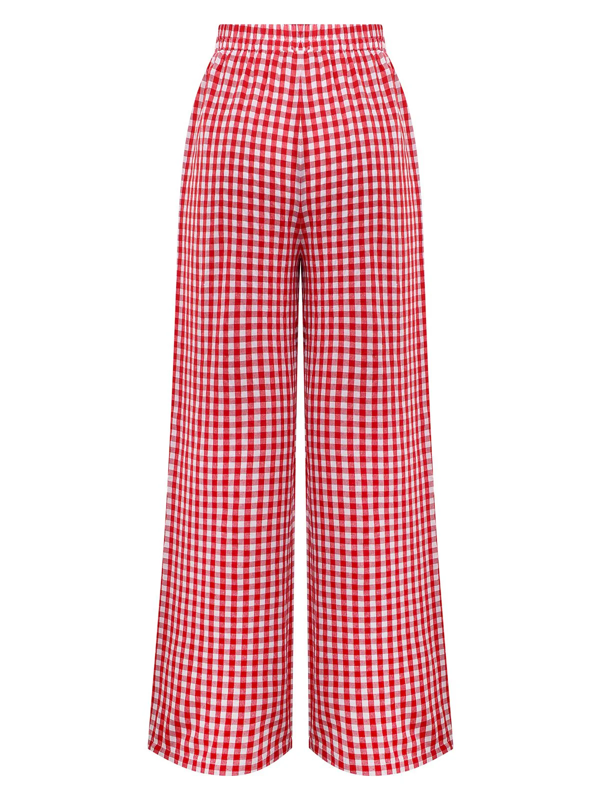 Rot 1980er Gingham Plaid Weites Bein Hose - Image 2