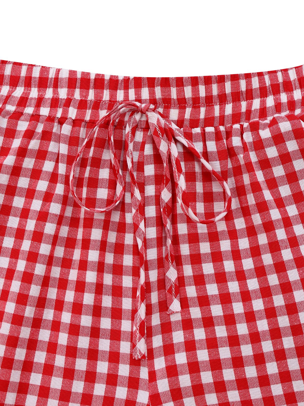 Rot 1980er Gingham Plaid Weites Bein Hose - Image 3