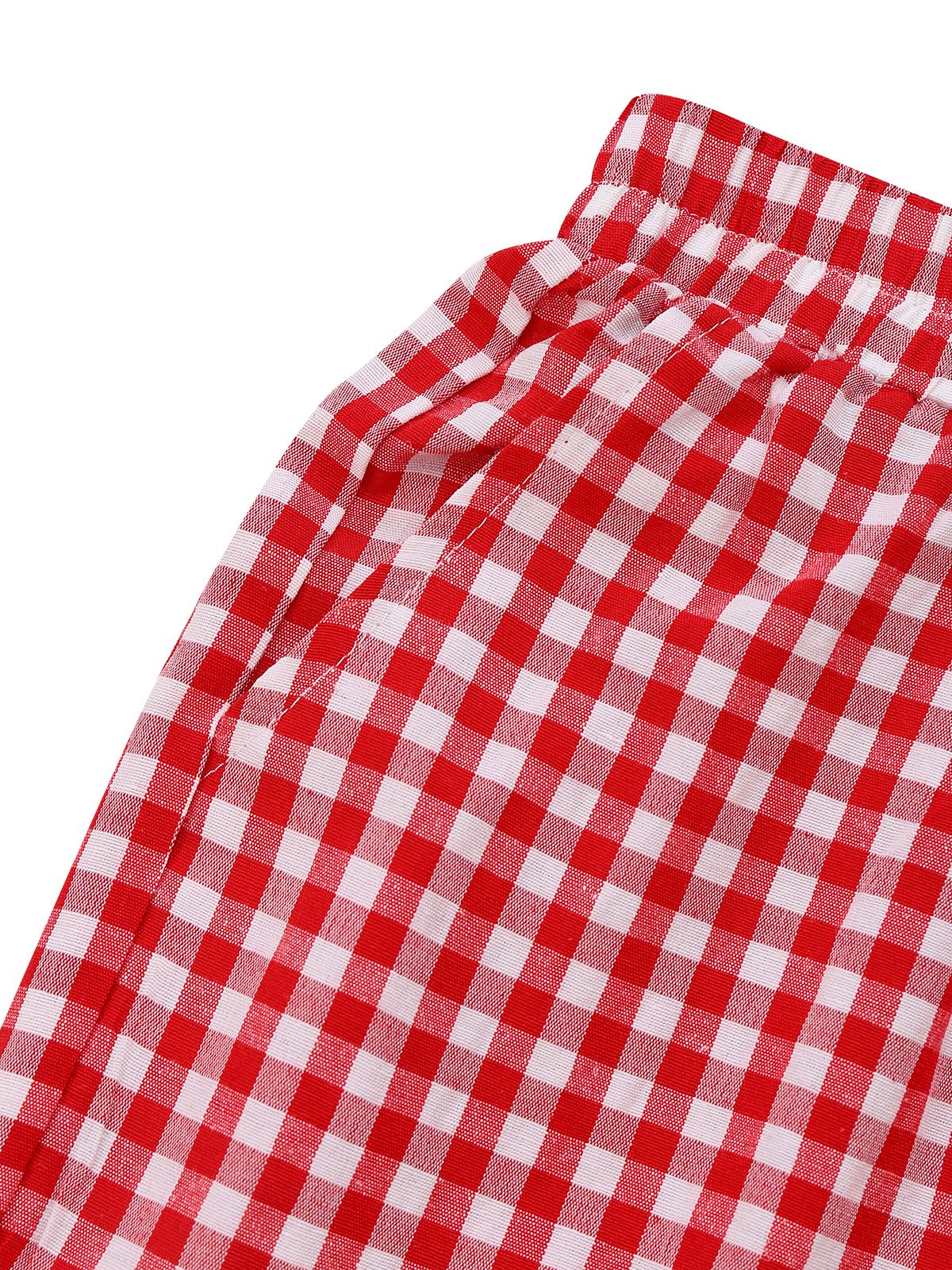 Rot 1980er Gingham Plaid Weites Bein Hose - Image 4