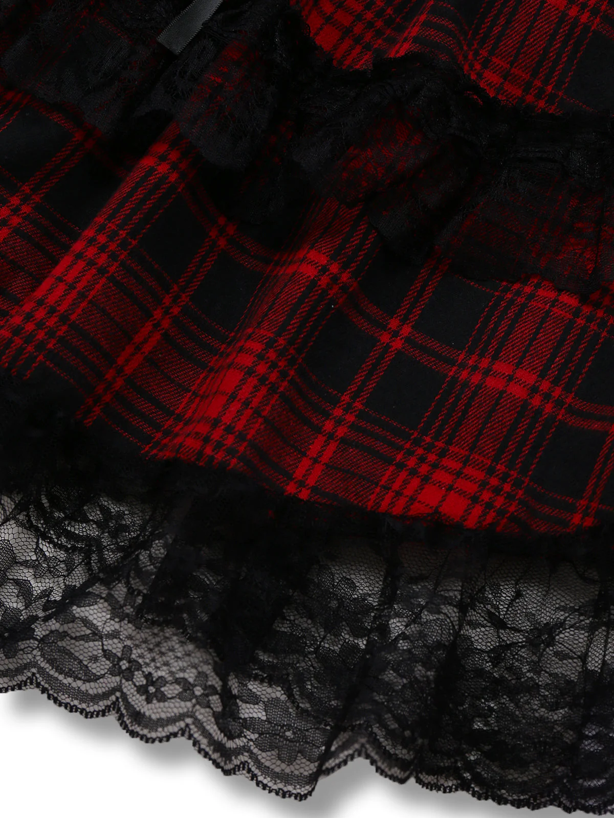 Rot 1980er Gothic Spitze Patchwork Plaid Kleid - Image 5