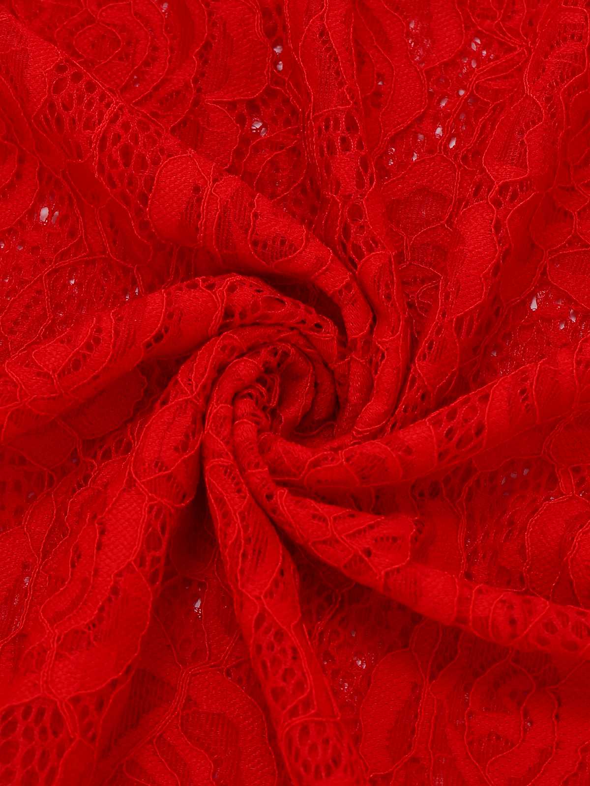 Rot 1980er Hochkragen Sheer Spitze Bodycon Maxi Kleid - Image 6