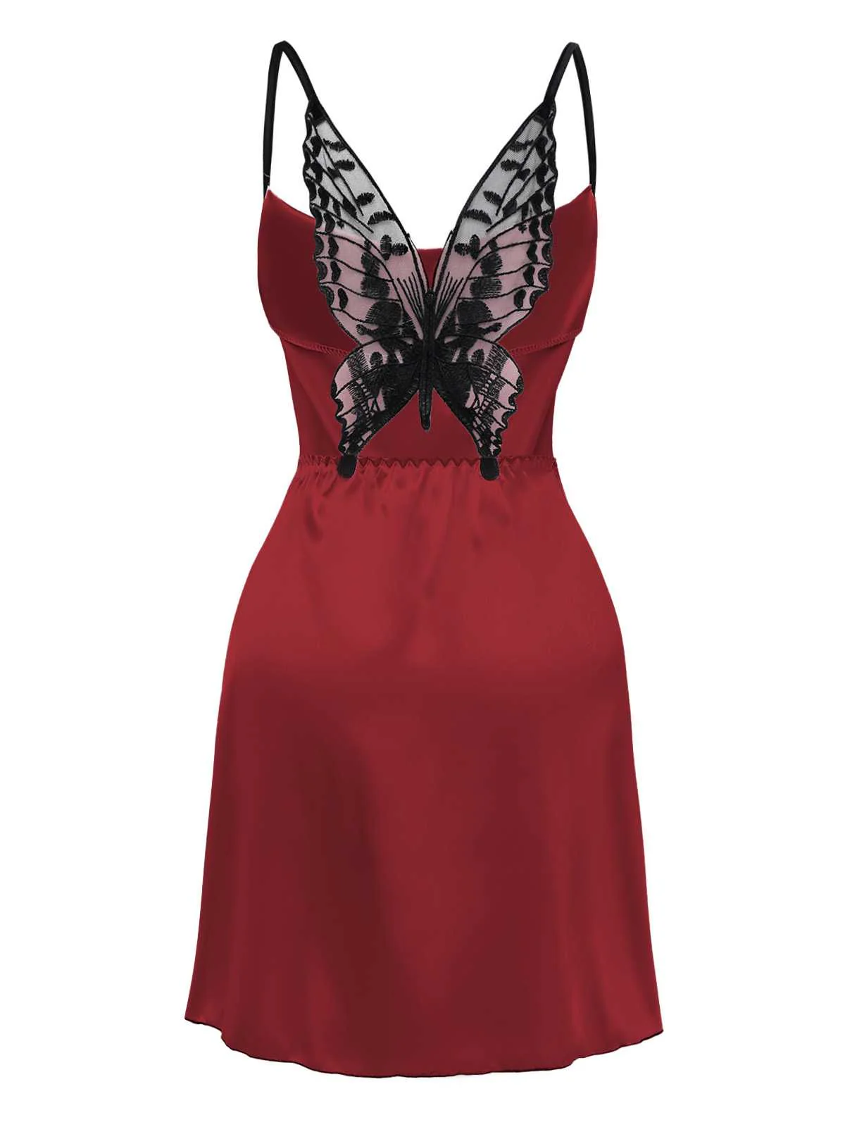 Rot 1980er Satin Slip Schmetterling Spitze Nachthemd - Image 2