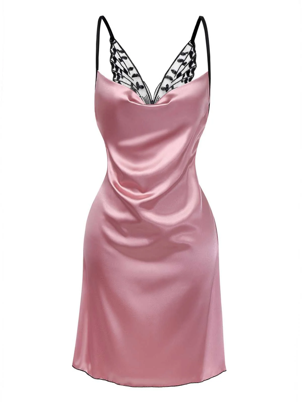 Rot 1980er Satin Slip Schmetterling Spitze Nachthemd - Image 4