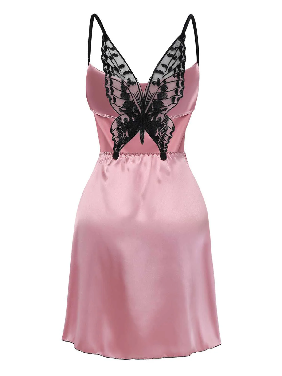 Rot 1980er Satin Slip Schmetterling Spitze Nachthemd - Image 5