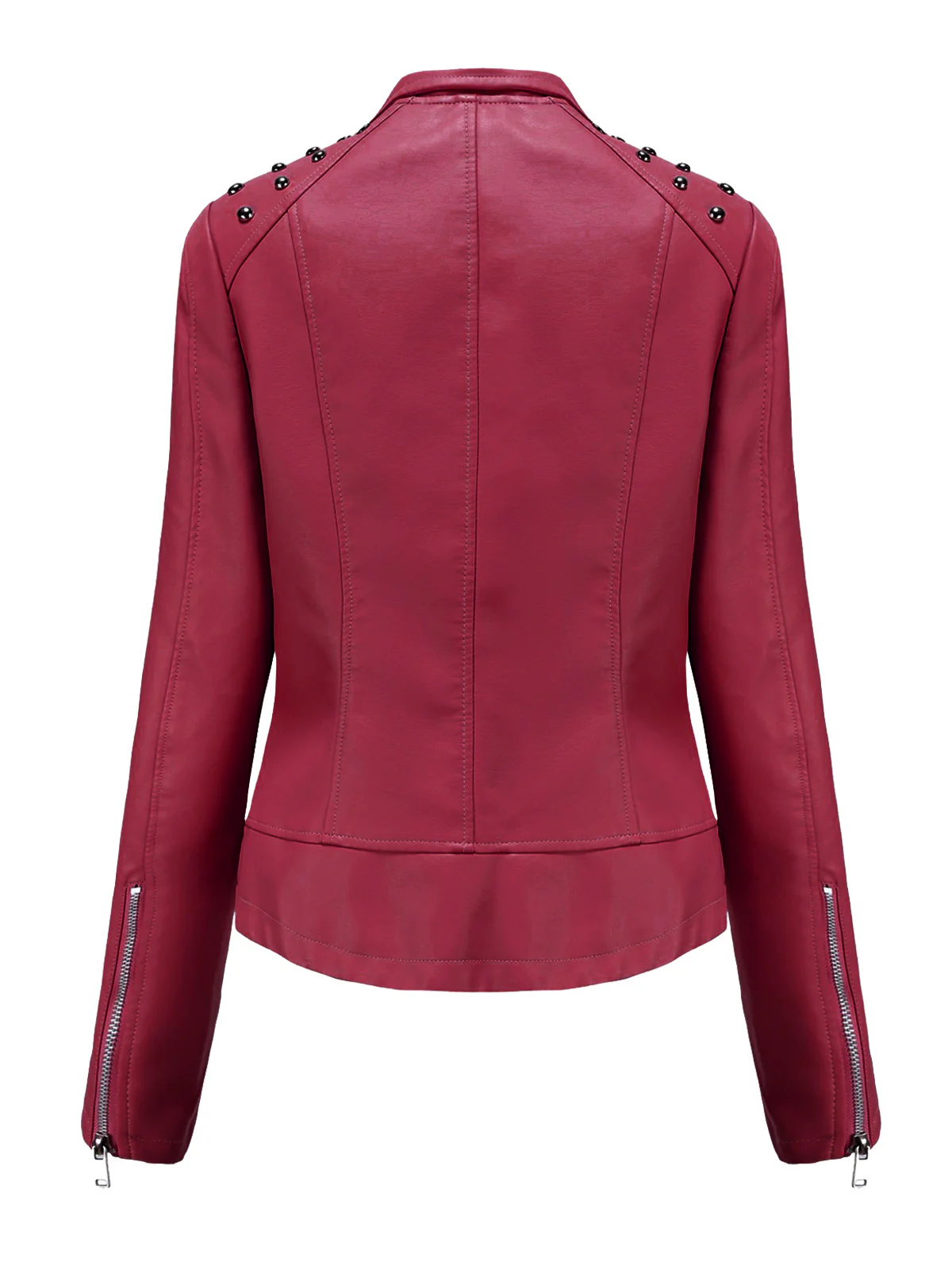 Rot 1980er Solide Revers Leder Jacke - Image 2
