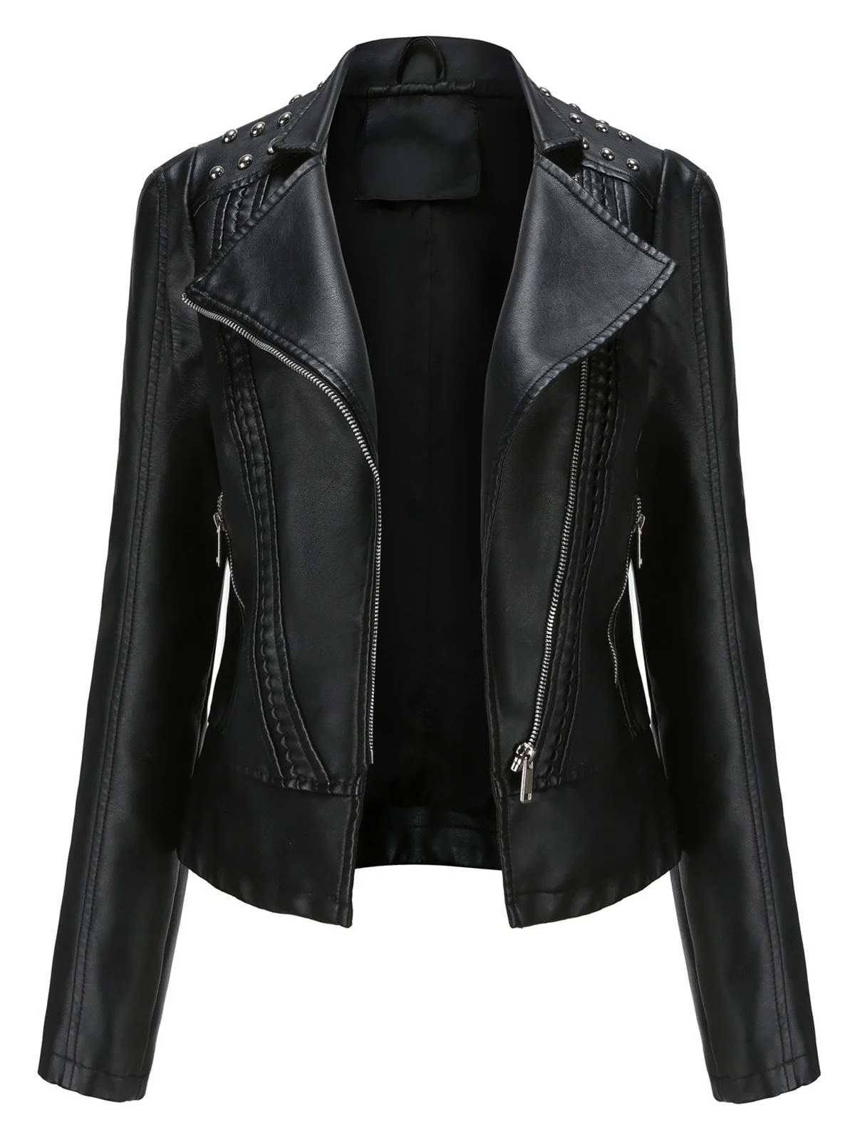 Rot 1980er Solide Revers Leder Jacke - Image 3
