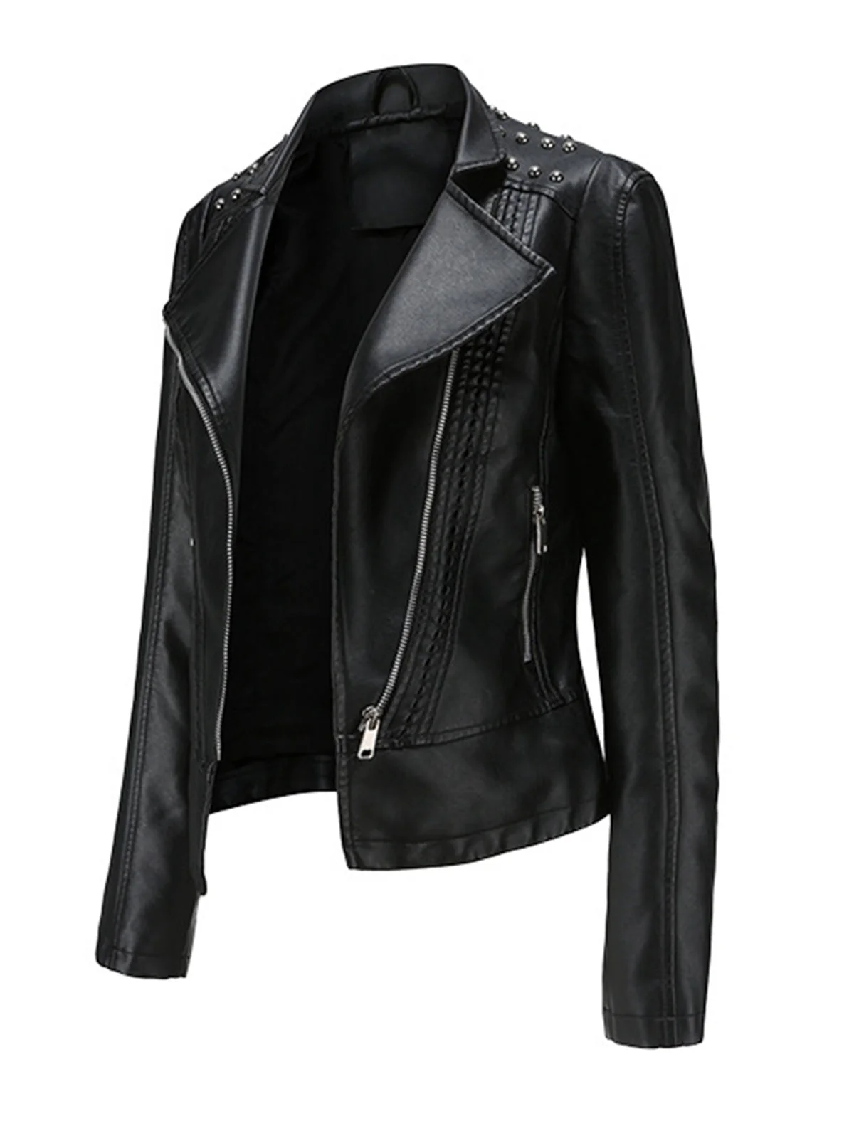 Rot 1980er Solide Revers Leder Jacke - Image 4