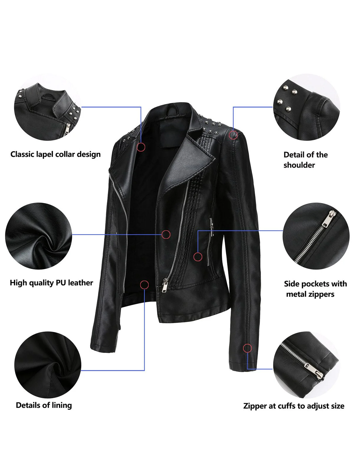 Rot 1980er Solide Revers Leder Jacke - Image 7