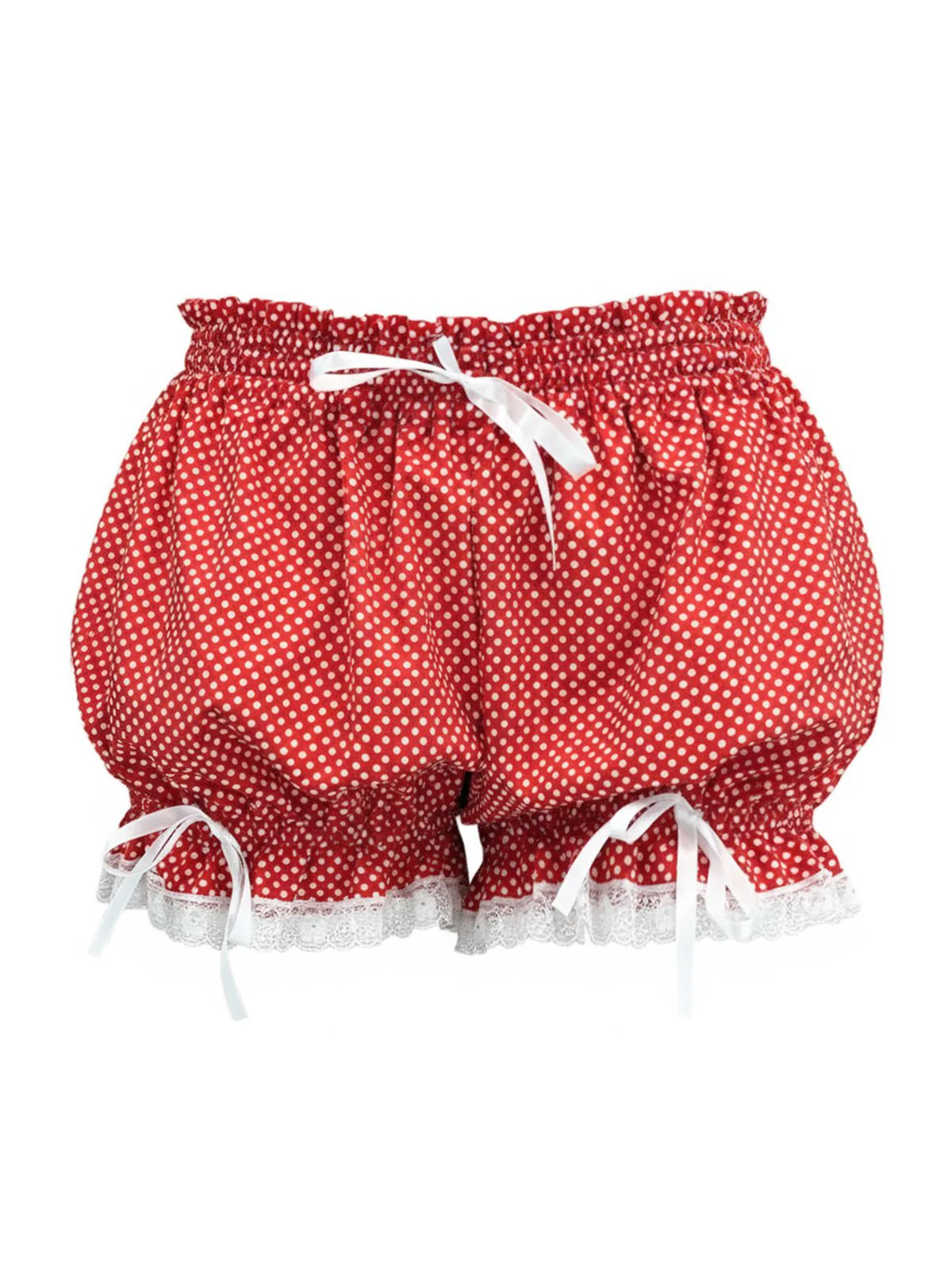 Rot 1980er Tupfen Bogen Spitze Besatz Kürbis Shorts - Image 2