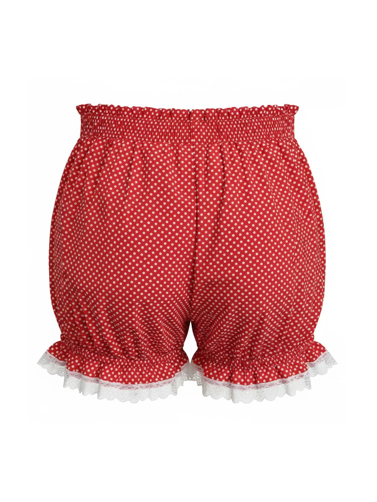 Rot 1980er Tupfen Bogen Spitze Besatz Kürbis Shorts - Image 3