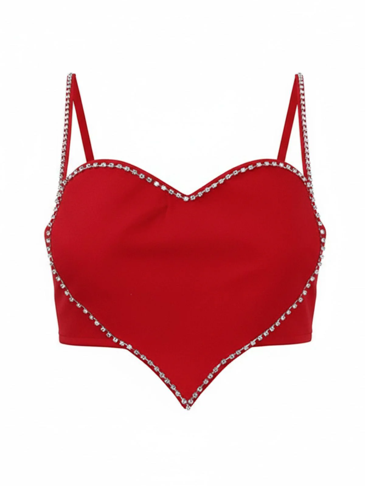 Rot 1980er Valentinstag Herzförmig Strassstein Kurztop - Image 2