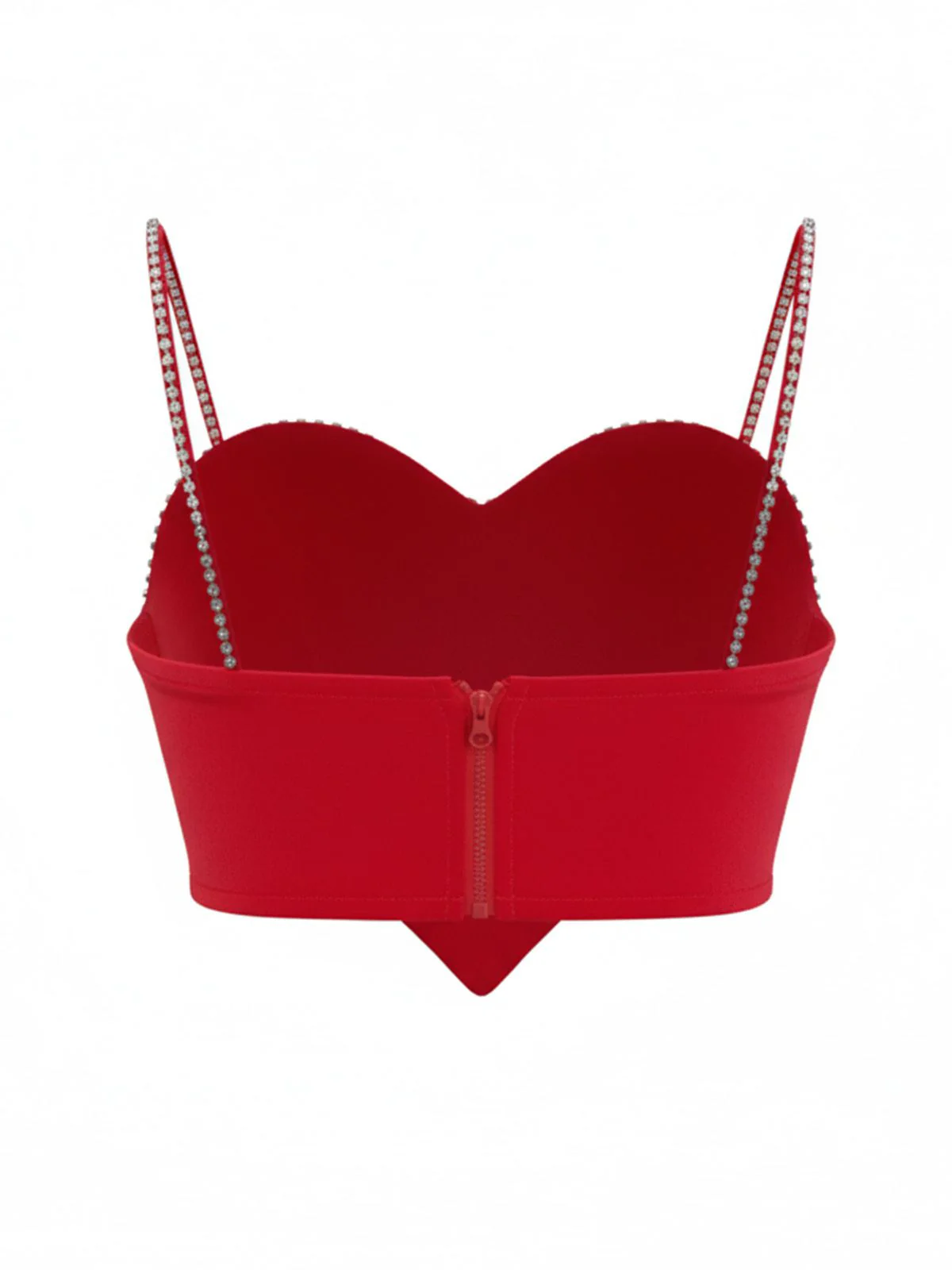 Rot 1980er Valentinstag Herzförmig Strassstein Kurztop - Image 3