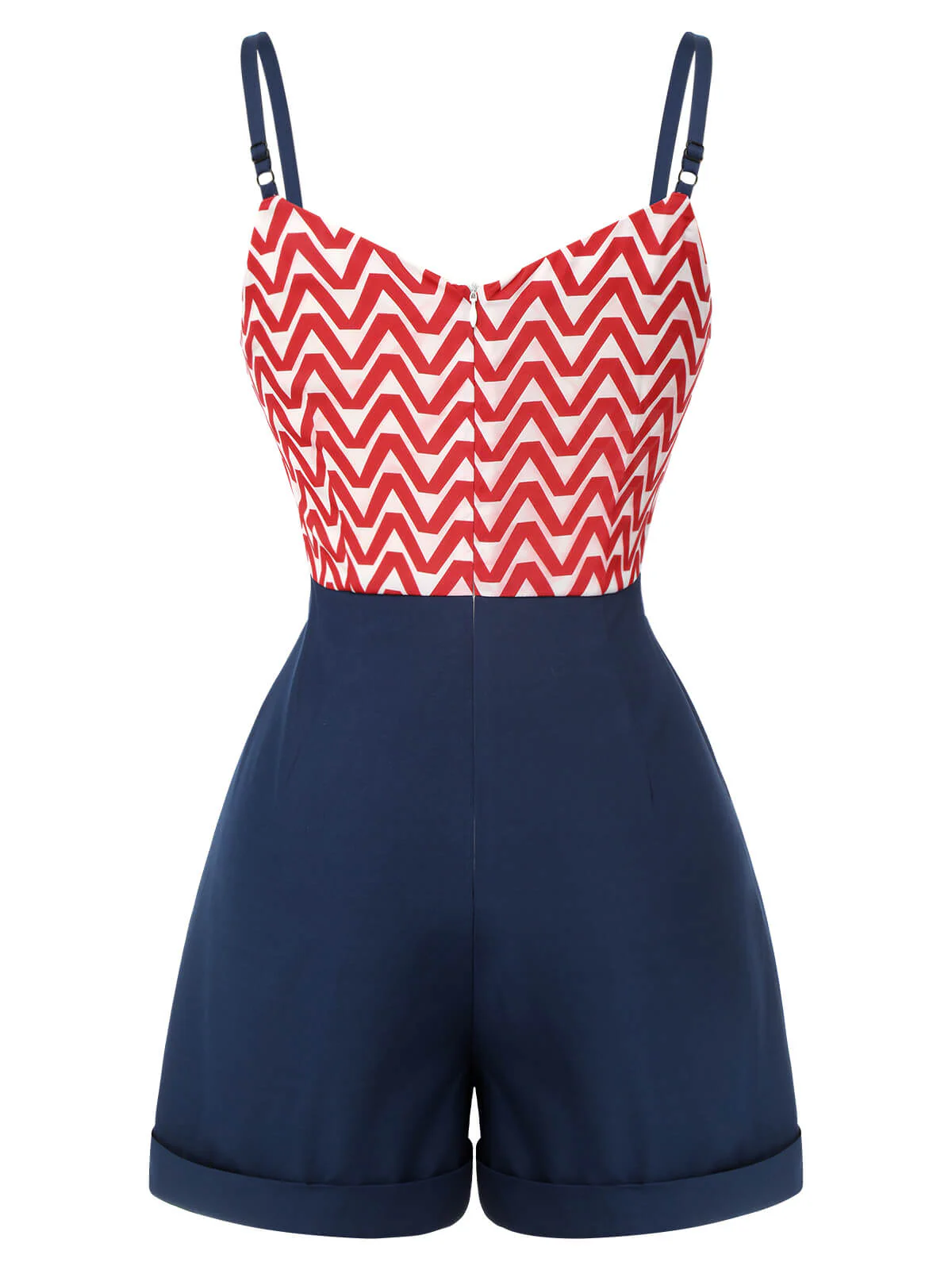 Rot & Blau 1950er Chevron Streifen Gurt Romper - Image 5