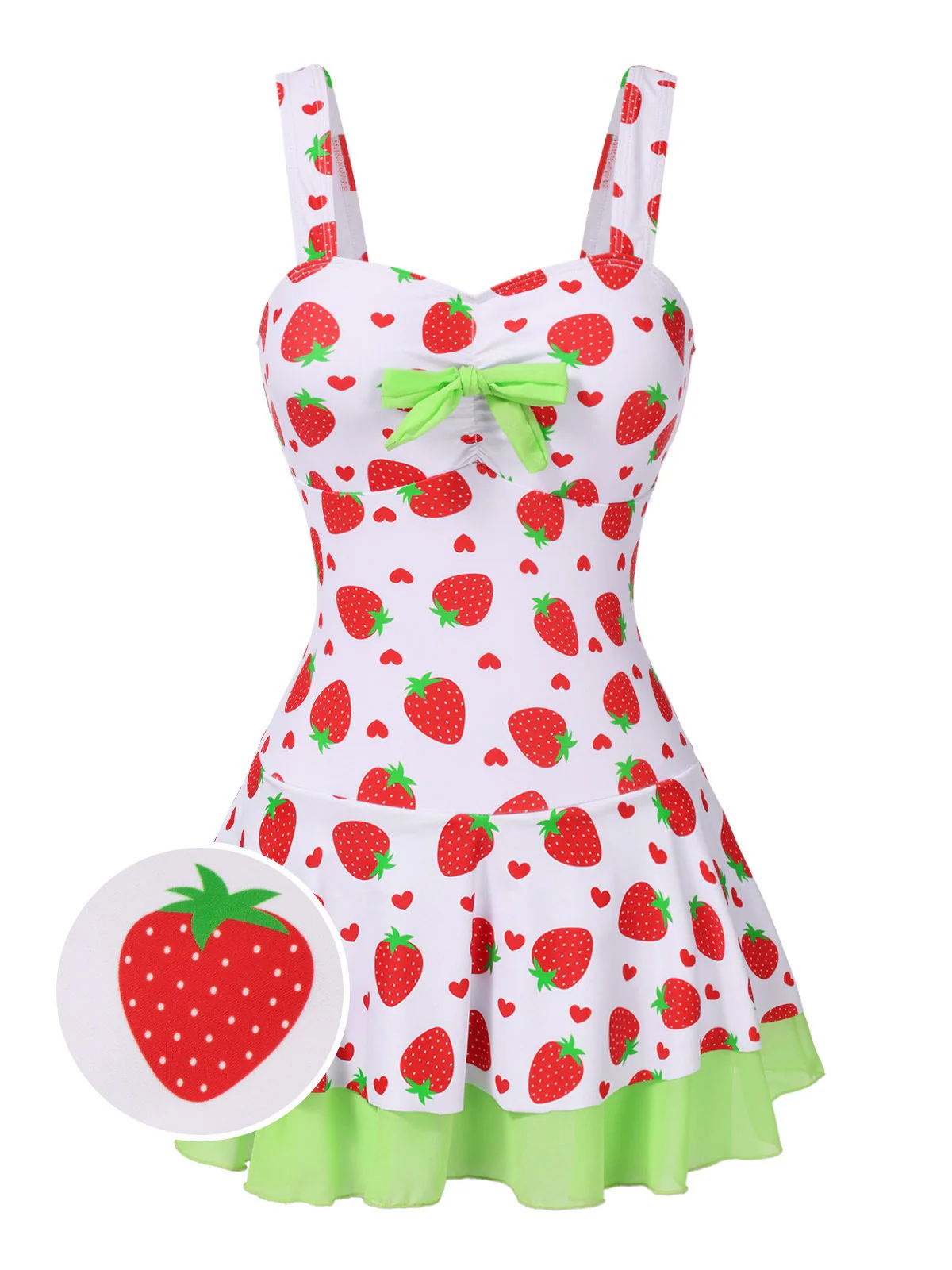 Rot & Grün 1940er Erdbeere Bogen Swim Kleid - Image 3