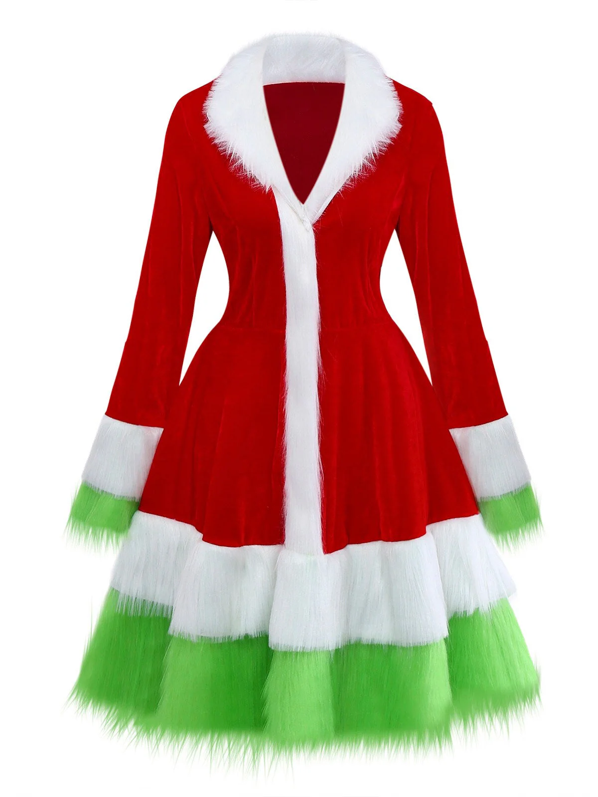 Rot & Grün 1940er Weihnachten Grinch Pelzbesatz Kleid - Image 2