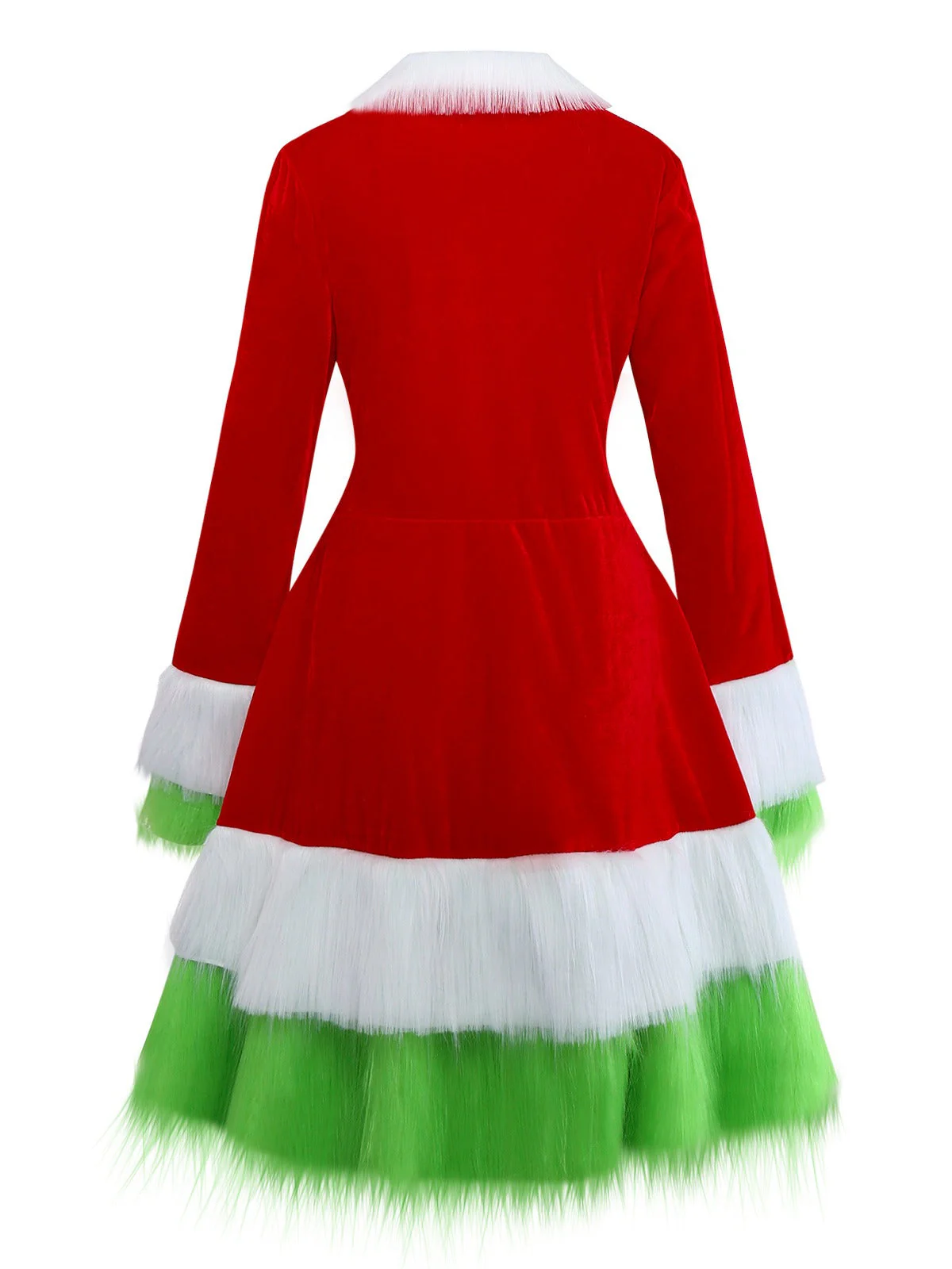 Rot & Grün 1940er Weihnachten Grinch Pelzbesatz Kleid - Image 3