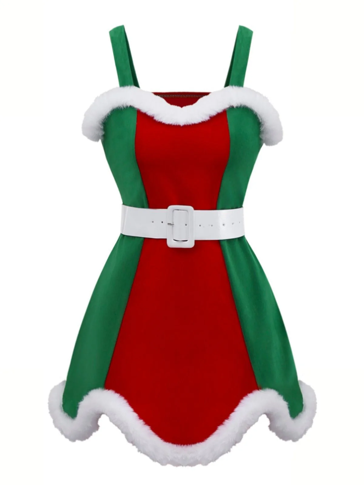 Rot & Grün 1960er Weihnachten Plüsch Trim Kleid Set - Image 3