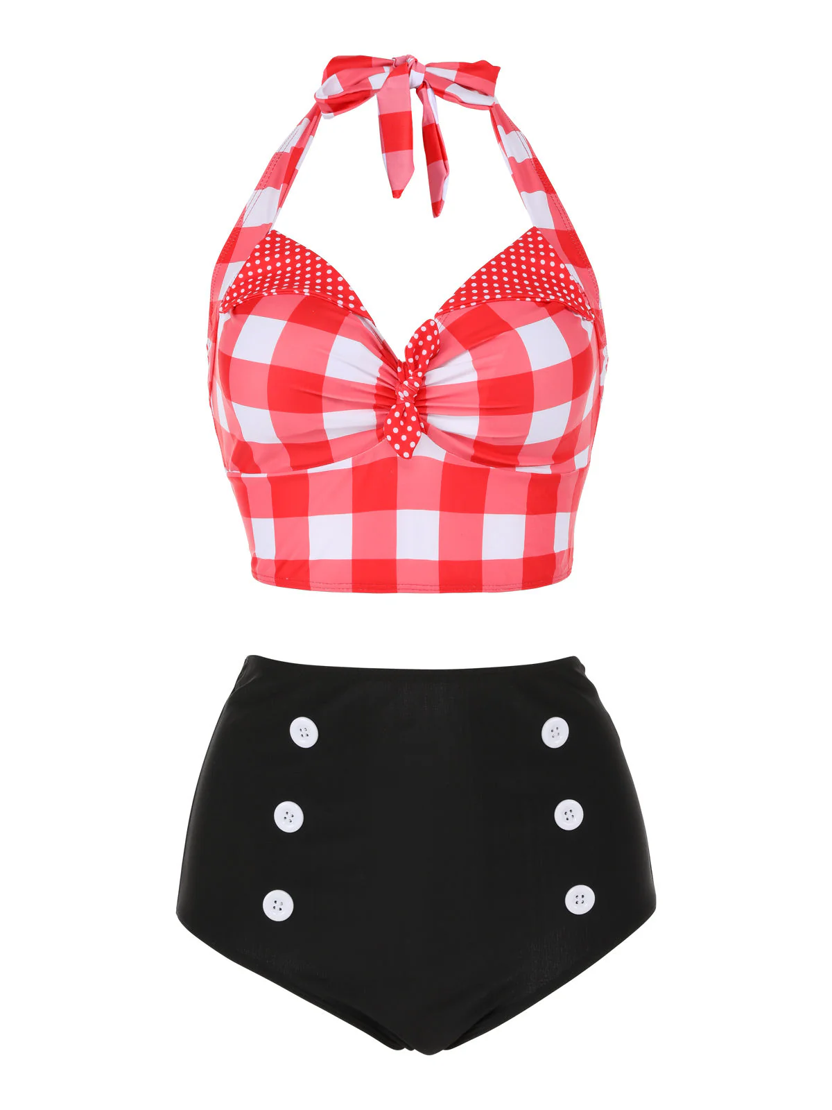 Rot 1950er Kariert Neckholder Bikini Set - Image 2