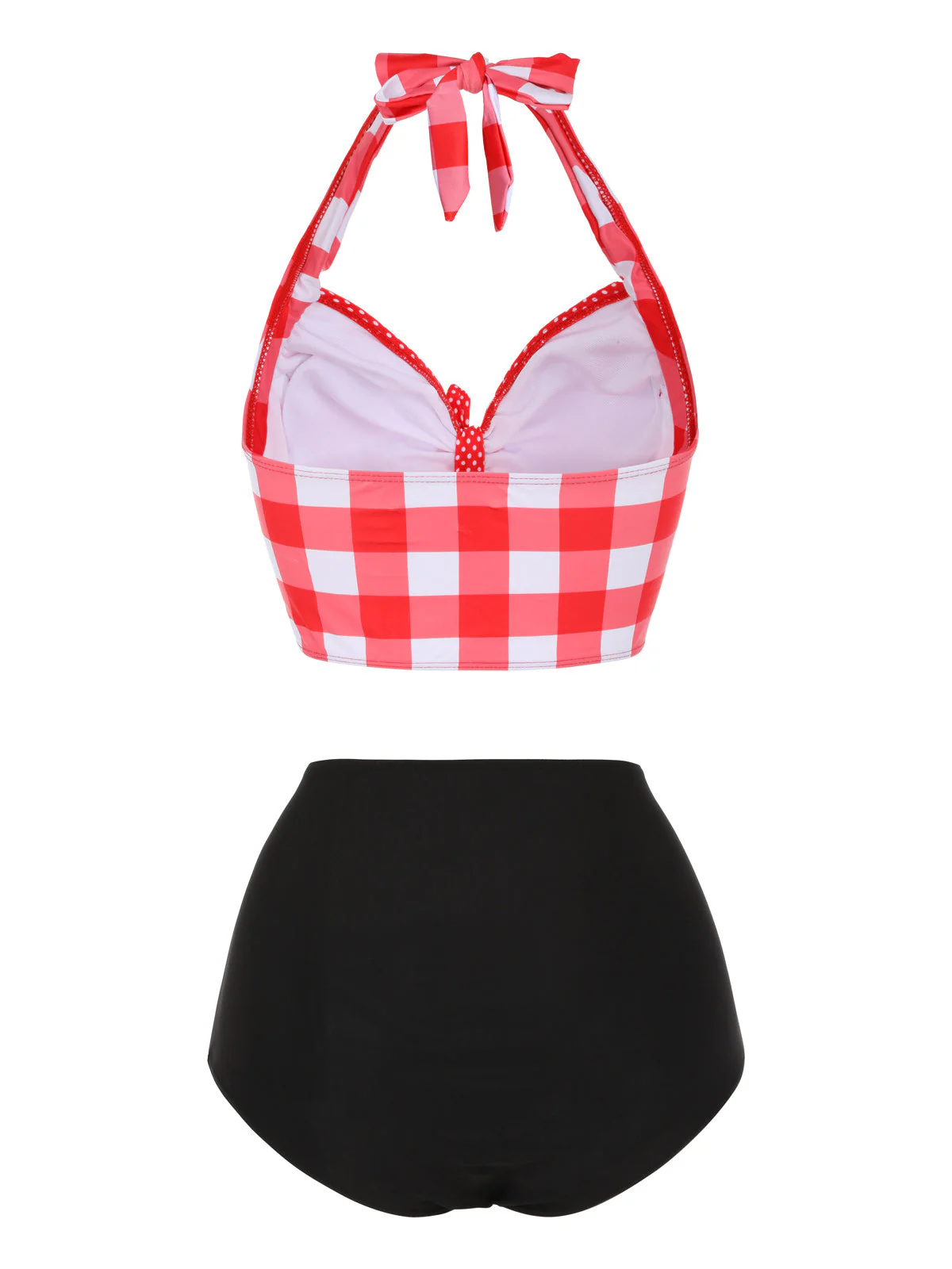 Rot 1950er Kariert Neckholder Bikini Set - Image 4