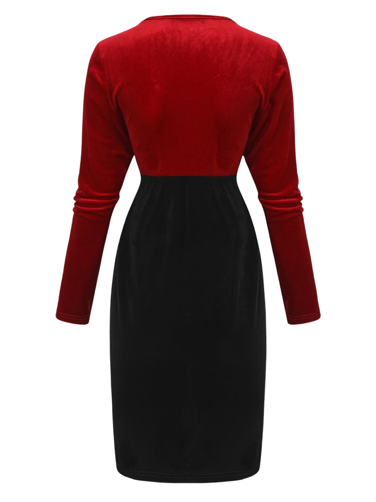 Rot & Schwarz 1960er Samt Gedrehtes V-Ausschnitt Enges Kleid - Image 3