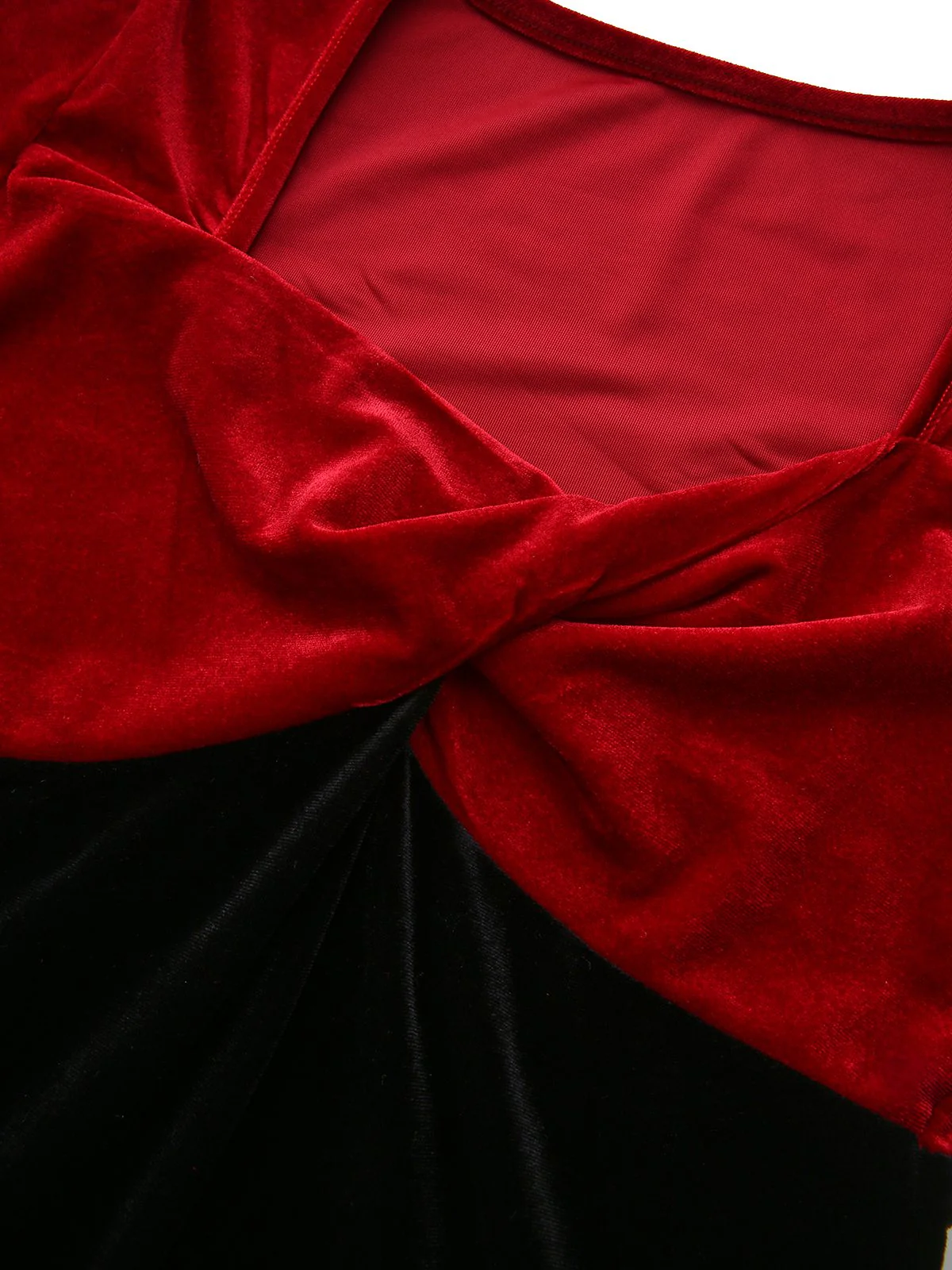Rot & Schwarz 1960er Samt Gedrehtes V-Ausschnitt Enges Kleid - Image 4