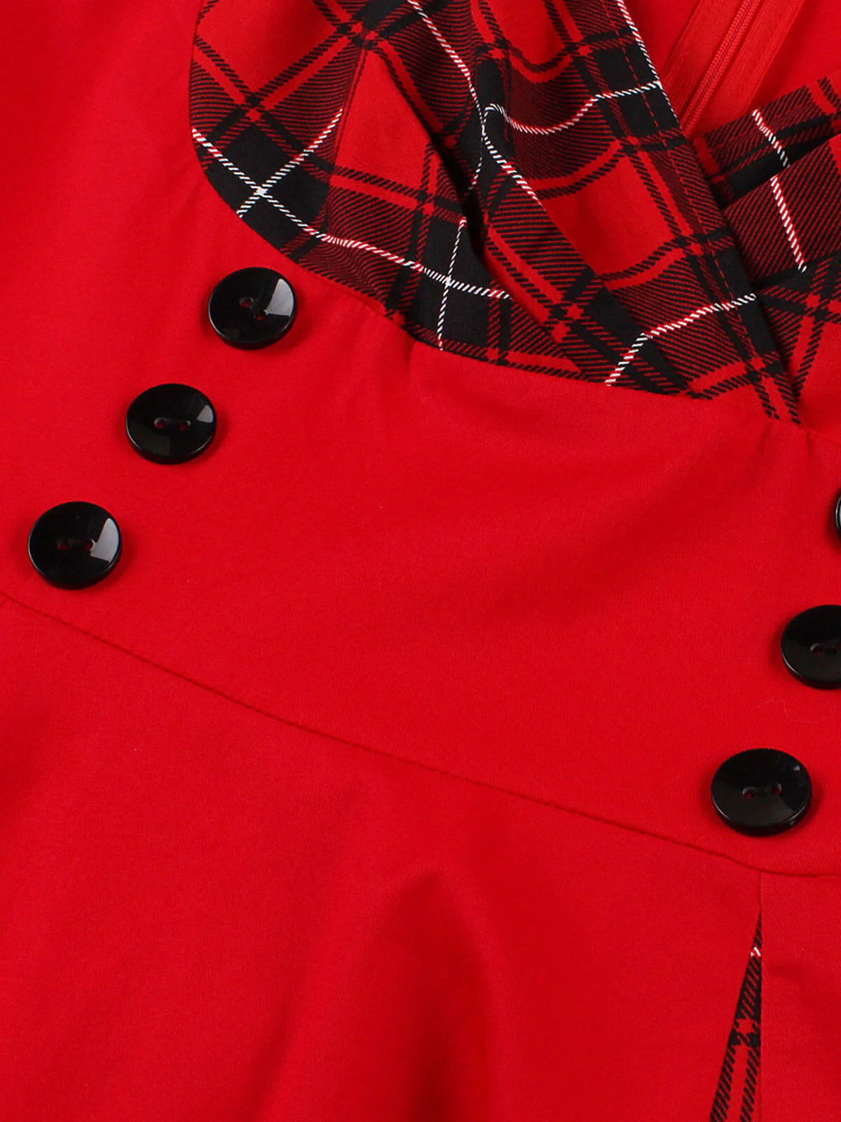 Rot & Schwarz 1950er Kariertes V-Ausschnitt Kleid - Image 10