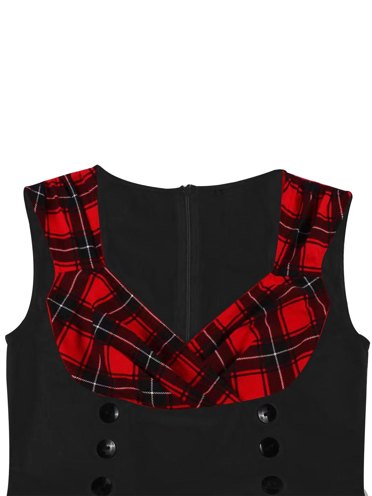 Rot & Schwarz 1950er Kariertes V-Ausschnitt Kleid - Image 4
