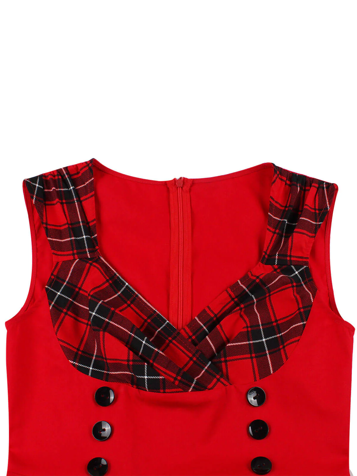 Rot & Schwarz 1950er Kariertes V-Ausschnitt Kleid - Image 9