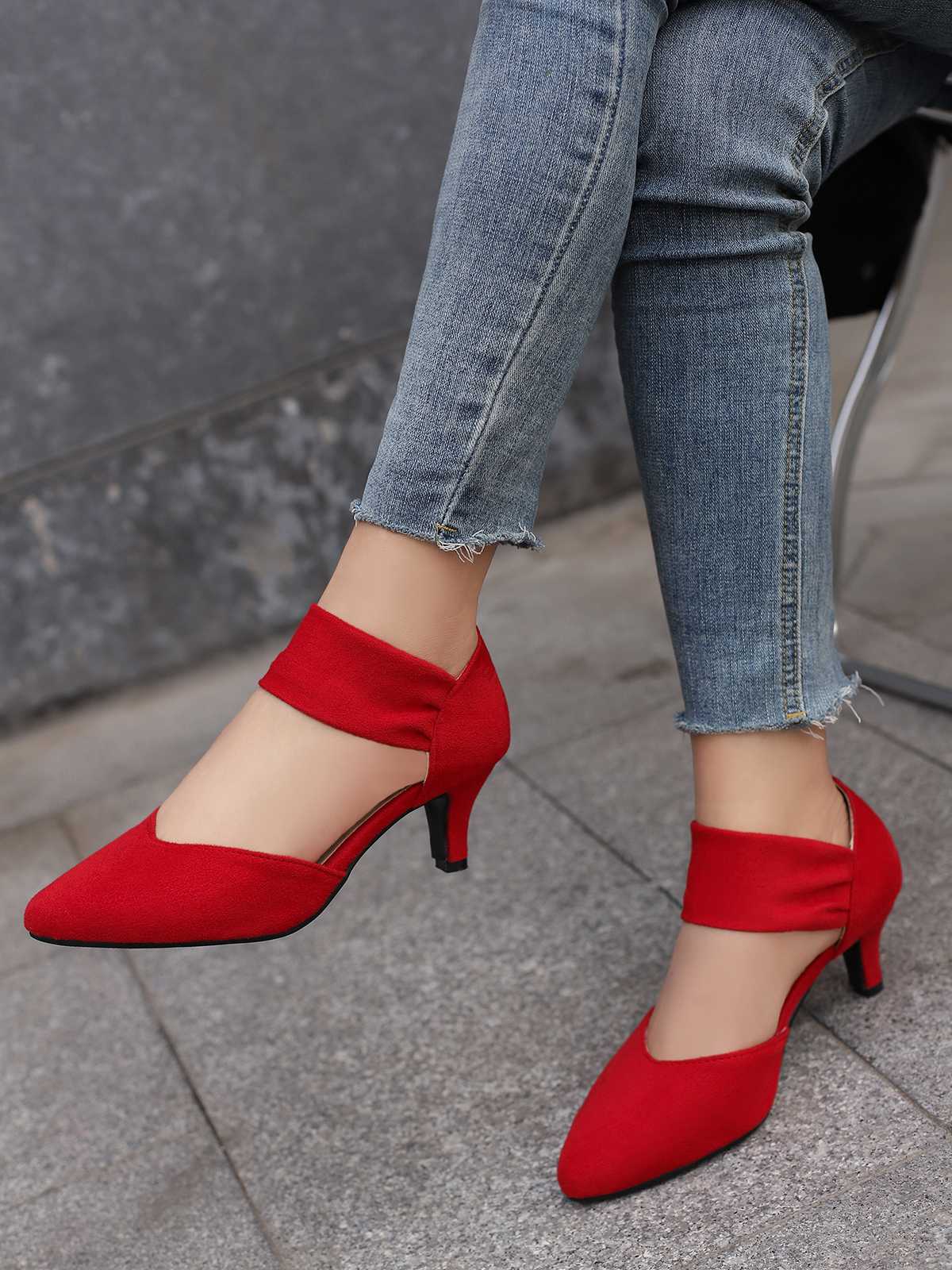 Rot Solide Spitze Wildleder Kitten Heels - Image 2