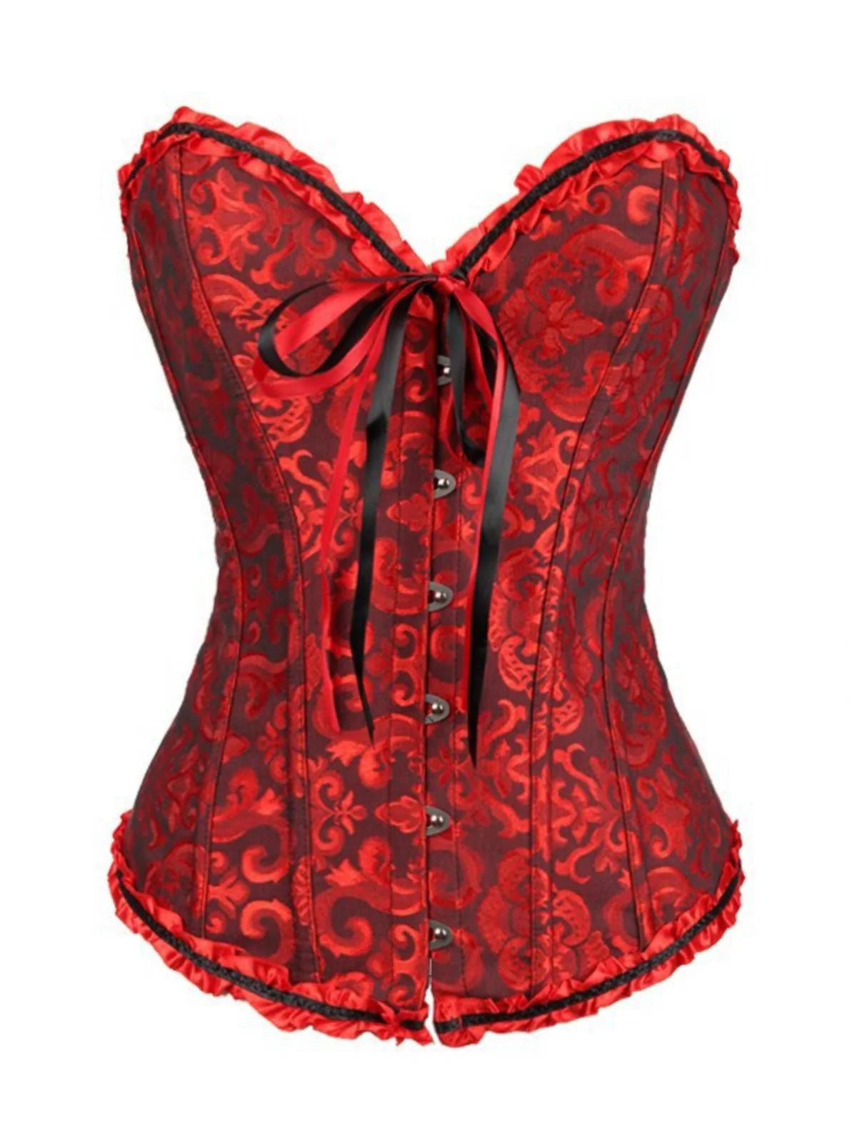 Schwarz Steampunk Gothic Spitze Überbrust Korsett - Image 10