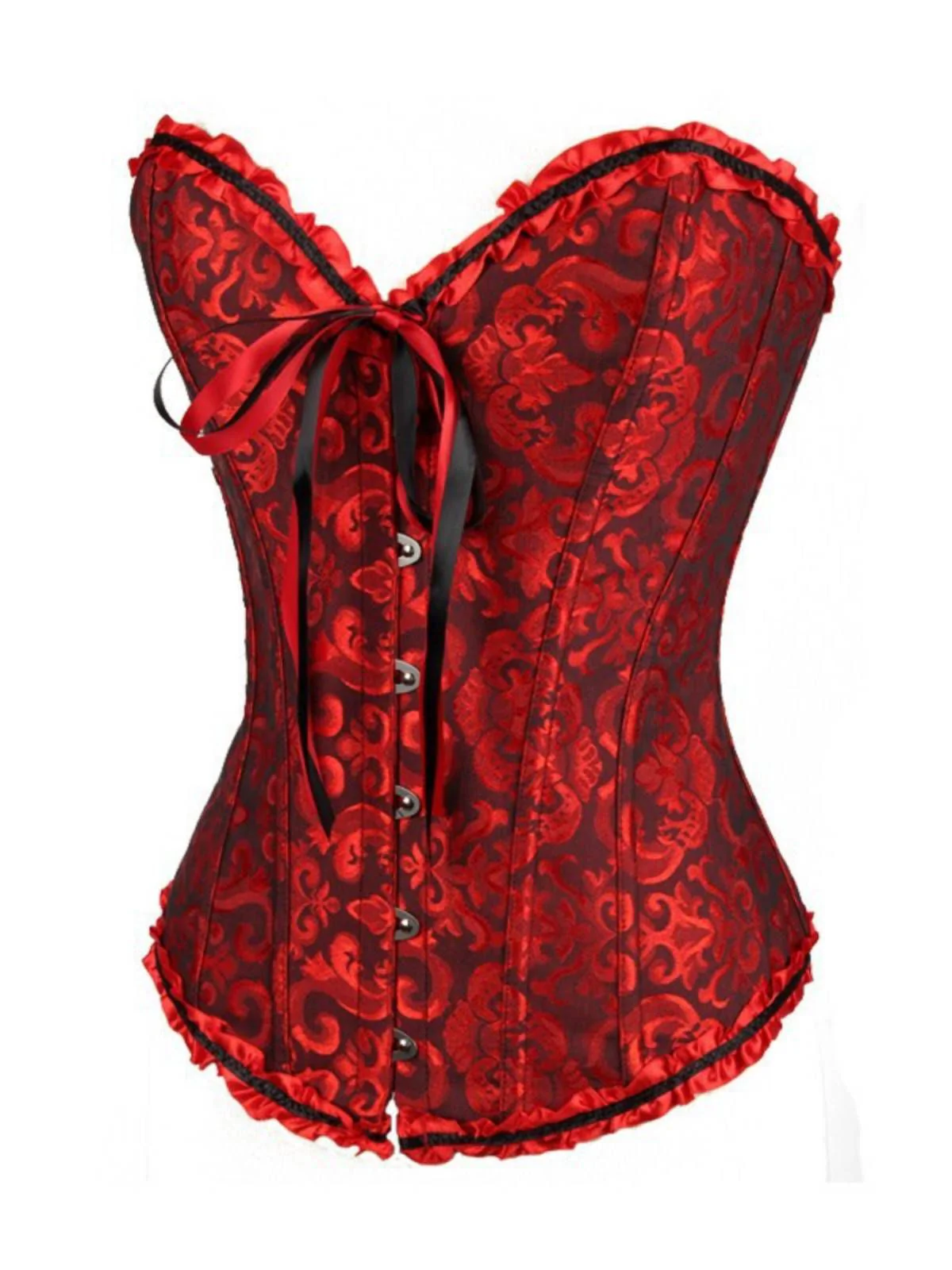 Schwarz Steampunk Gothic Spitze Überbrust Korsett - Image 11