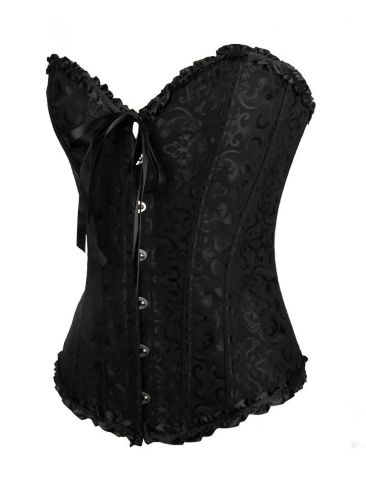 Schwarz Steampunk Gothic Spitze Überbrust Korsett - Image 3