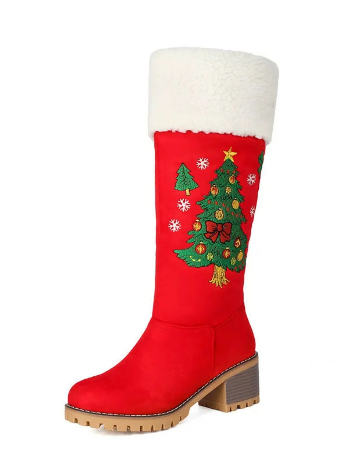 Rot Stickerei Weihnachtsbaum Fuzzy Schneestiefel - Image 2