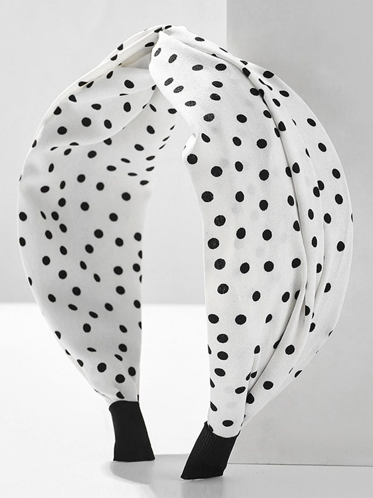 Rot Stoff Breiter Krempe Polka Dots Kreuzstirnband - Image 2
