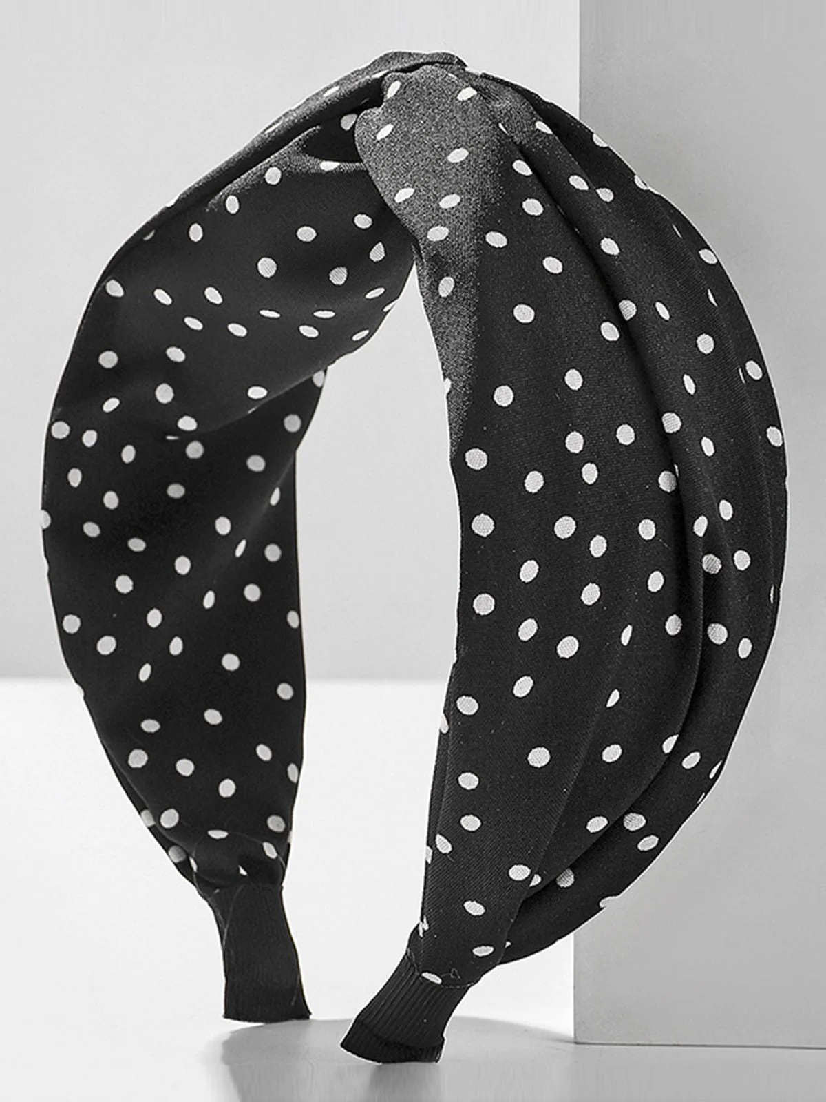 Rot Stoff Breiter Krempe Polka Dots Kreuzstirnband - Image 3