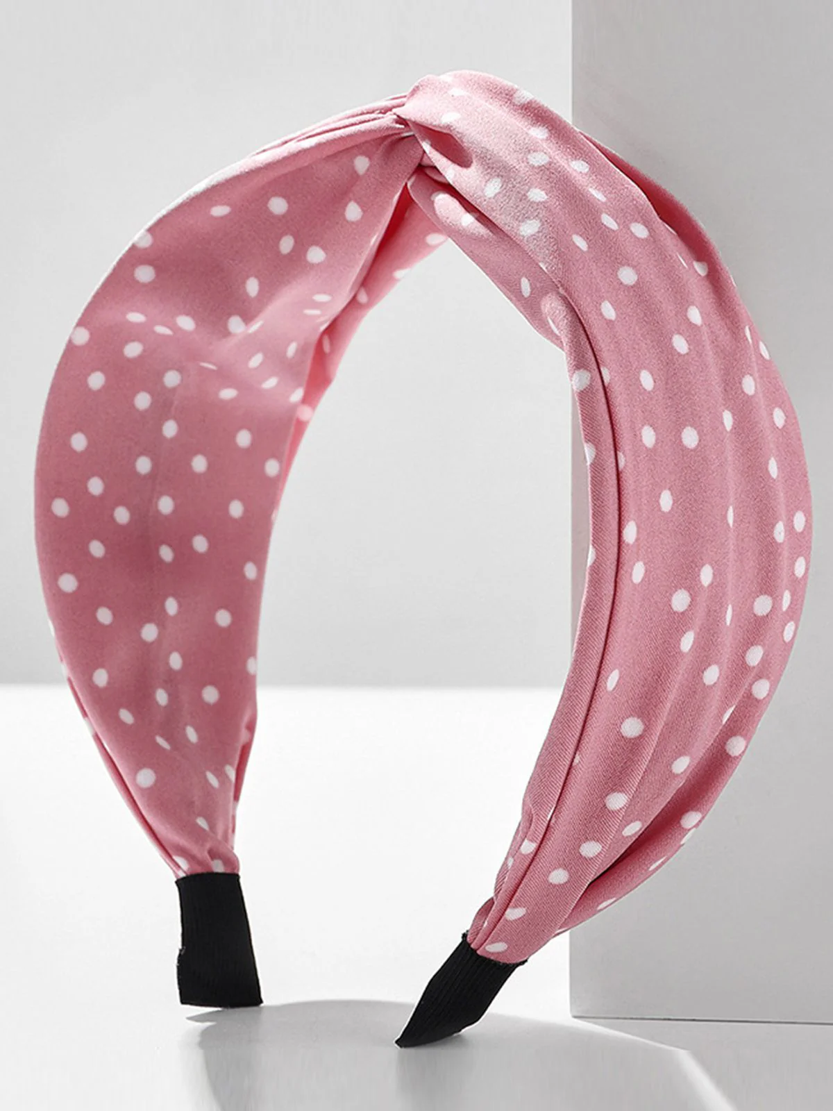 Rot Stoff Breiter Krempe Polka Dots Kreuzstirnband - Image 4