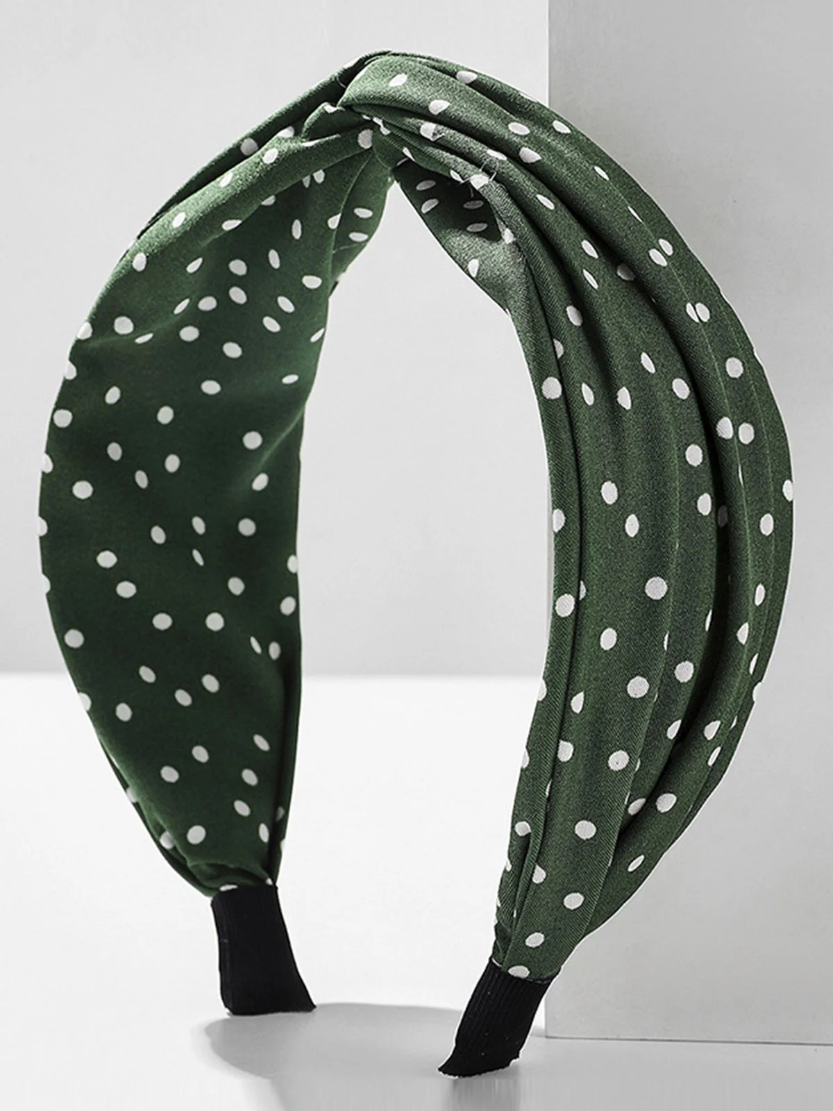 Rot Stoff Breiter Krempe Polka Dots Kreuzstirnband - Image 5