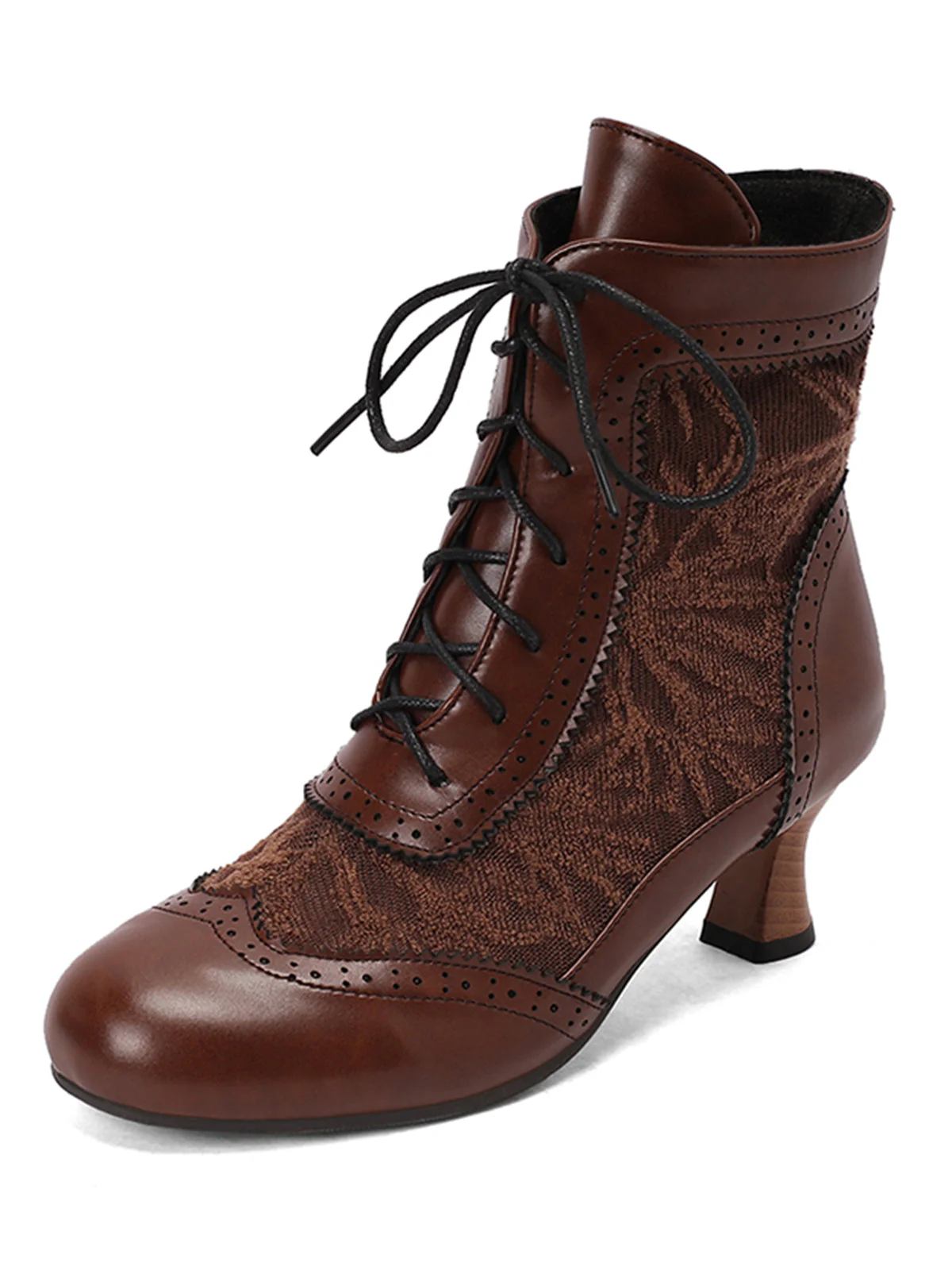 Vintage Leder Solide Spitze Stiefel mit Absatz - Image 6